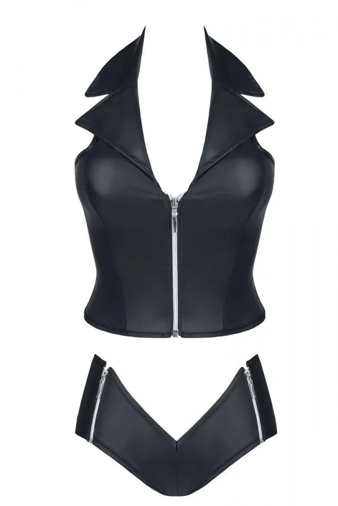 Эротическое комплект из жилетки на молнии и шортиков demoniq eva, черный в Перми