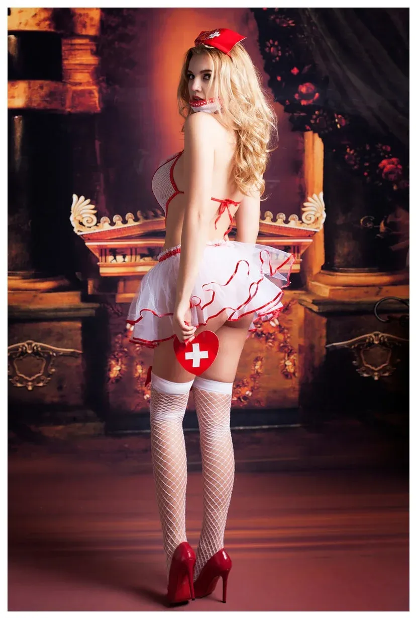 Эротическое костюм медсестры candy girl lola, бело-красный в Перми
