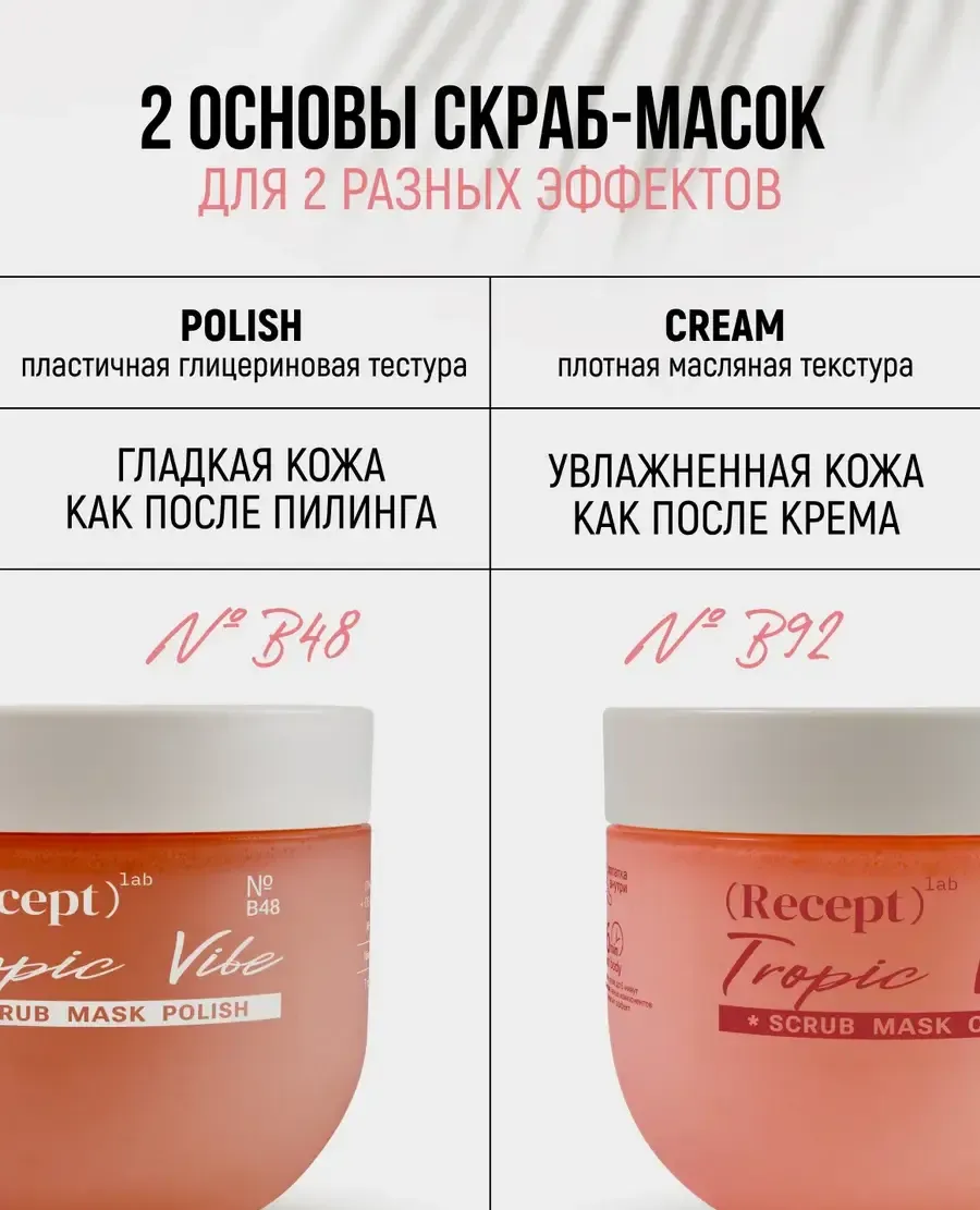 средство косметическое для ухода за кожей, для взрослых: скраб-маска для тела recept lab tropic vibe scrub cream в Перми