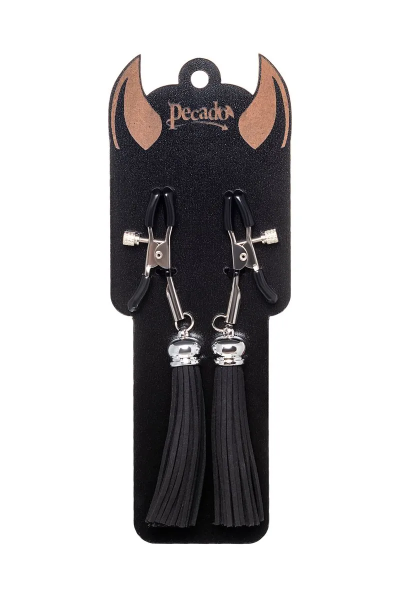 зажимы на соски pecado bdsm, «прищепки», с кисточками из замши, металл, черные в Перми