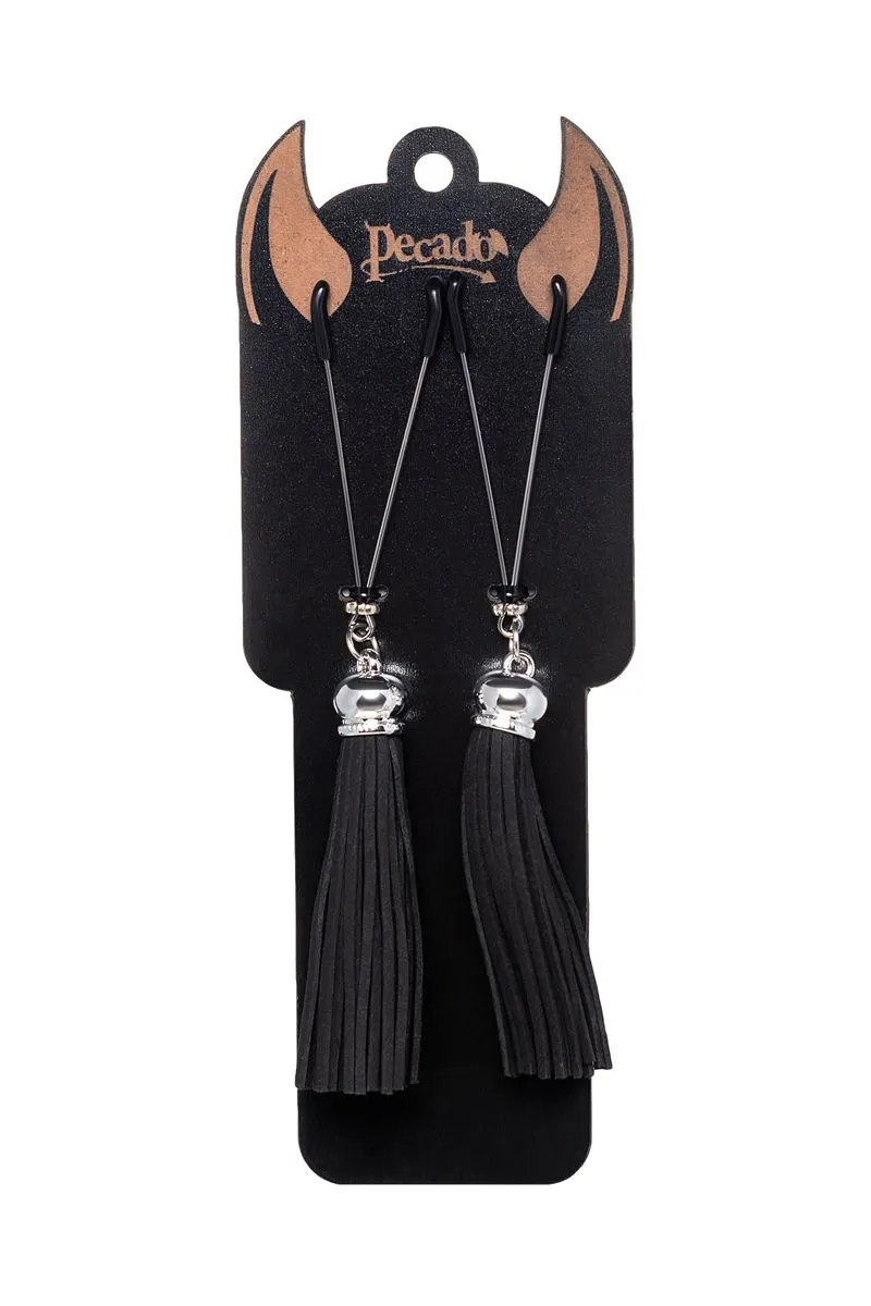 зажимы на соски pecado bdsm, «вилки», с кисточками из замши, металл, черные в Перми