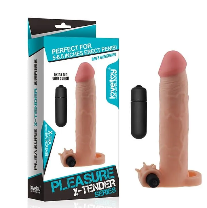 удлиняющая насадка с вибрацией lovetoy pleasure x-tender, телесная в Перми