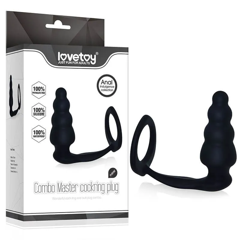 анальная пробка lovetoy combo master cockring plug, черная в Перми