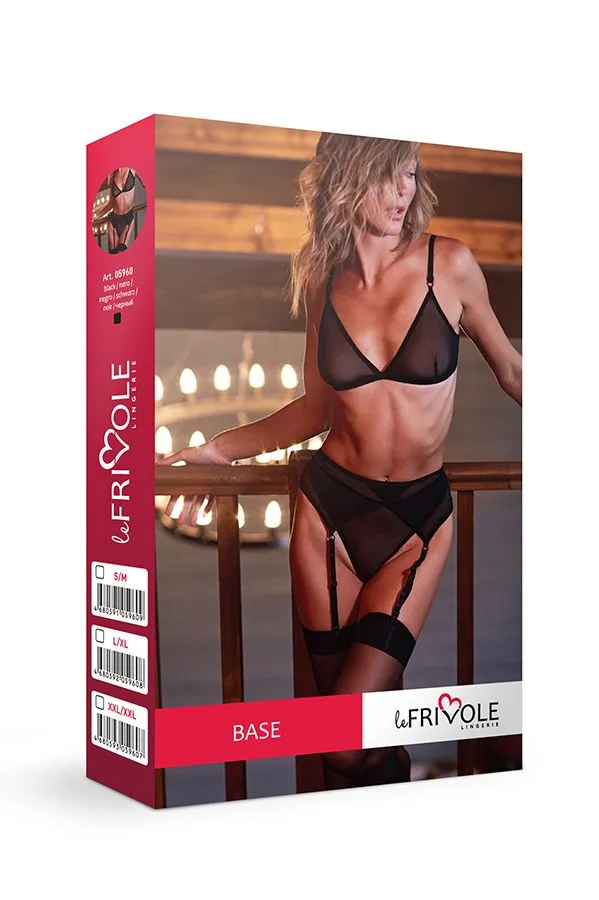 Эротическое базовый комплект из бюстгальтера, стрингов и пояса для чулок base в Перми