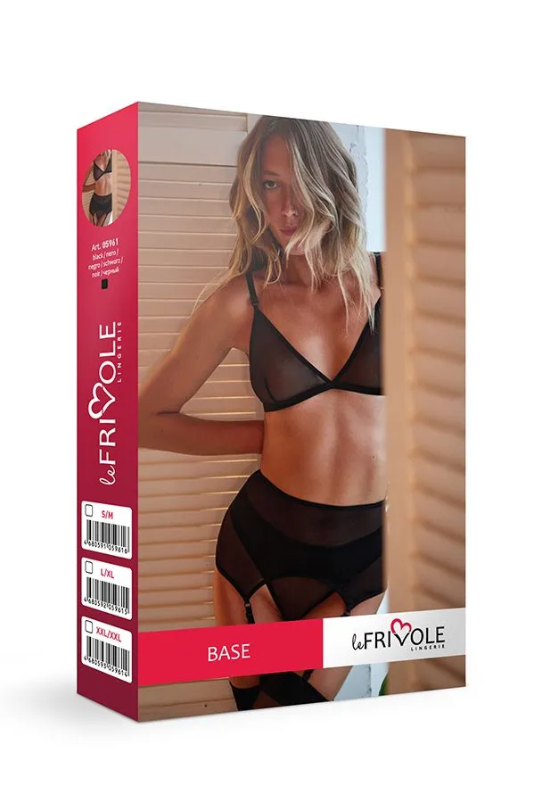 Эротическое базовый комплект из бюстгалтера, стрингов и широкого пояса для чулок base в Перми