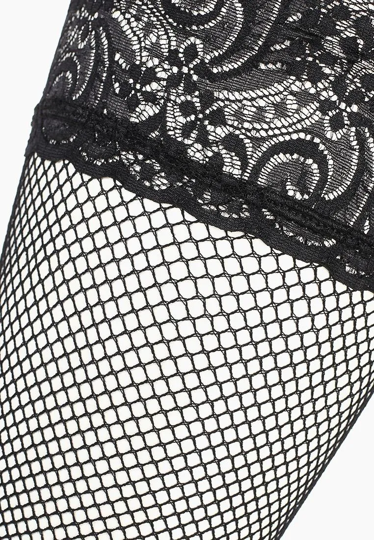 Эротическое чулки в мелкую сетку с черной кружевной резинкой на силиконе le frivole sense в Перми