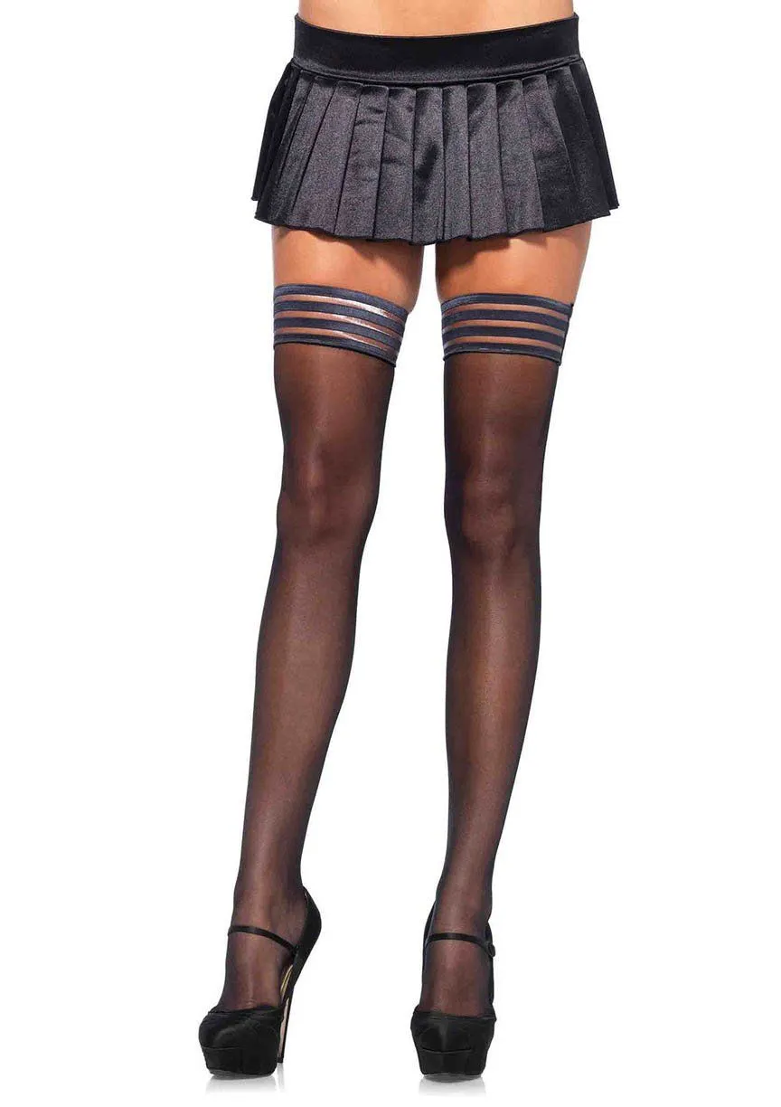 Эротическое чулки leg avenue striped stay up thigh highs черные, one size в Перми
