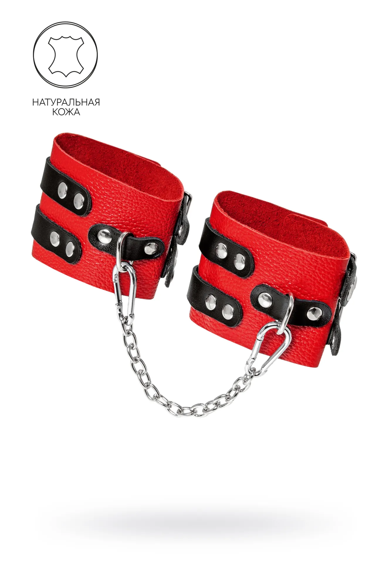 оковы pecado bdsm, мягкие, с двумя ремешками с люверсами, натуральная кожа, красно-чёрные в Перми