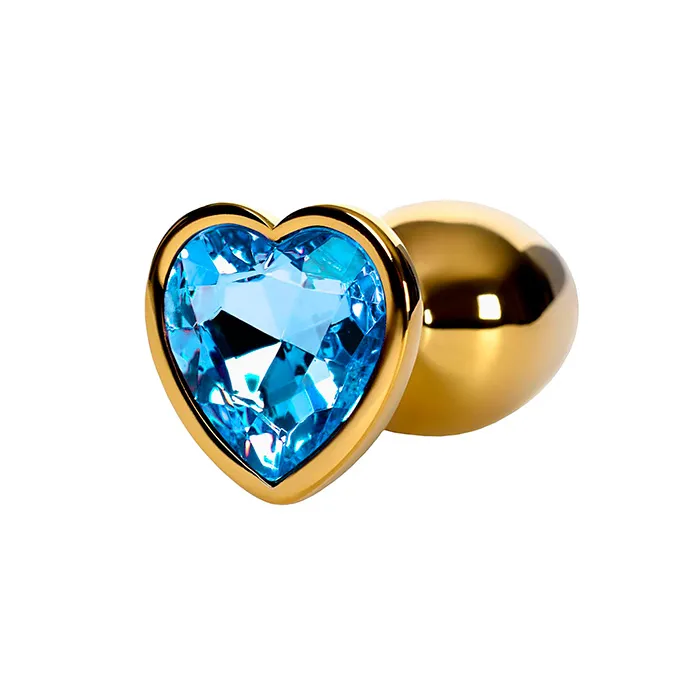 анальная пробка pinkrabbit maya металлическая с голубым кристаллом-сердцем, размер m, золотая в Перми
