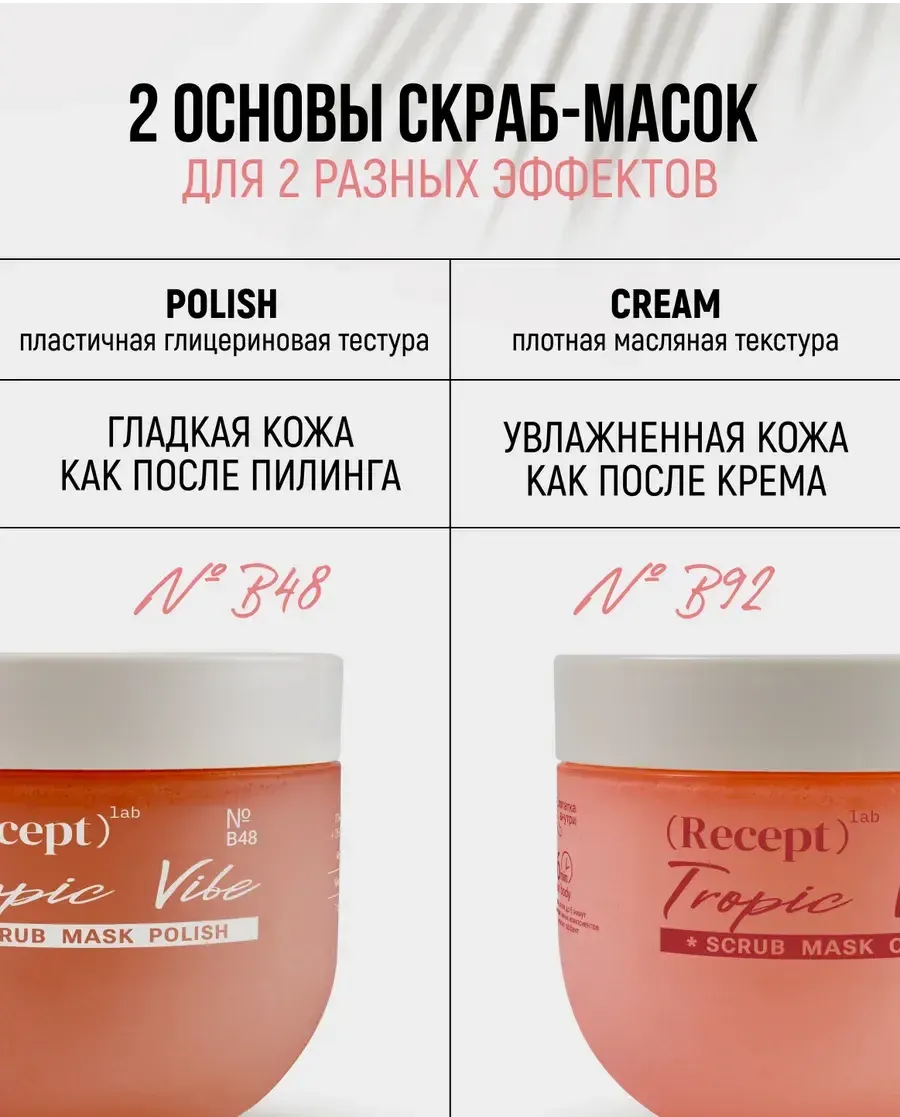 средство косметическое для ухода за кожей, для взрослых:  скраб-маска для тела recept lab tropic vibe scrub polish в Перми