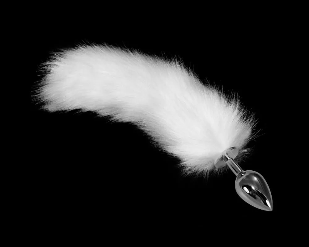 Анальная пробка Lovetoy Metal Anal Tail S, с белым хвостом