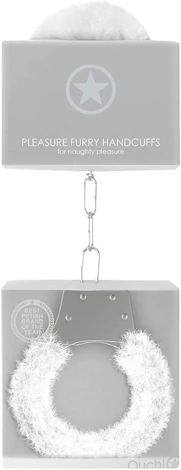 металлические наручники с меховой обивкой pleasure handcuffs furry, белые в Перми