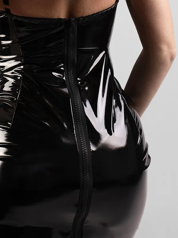 Эротическое платье pinkrabbit из лаковой кожи на молнии, чёрное в Перми