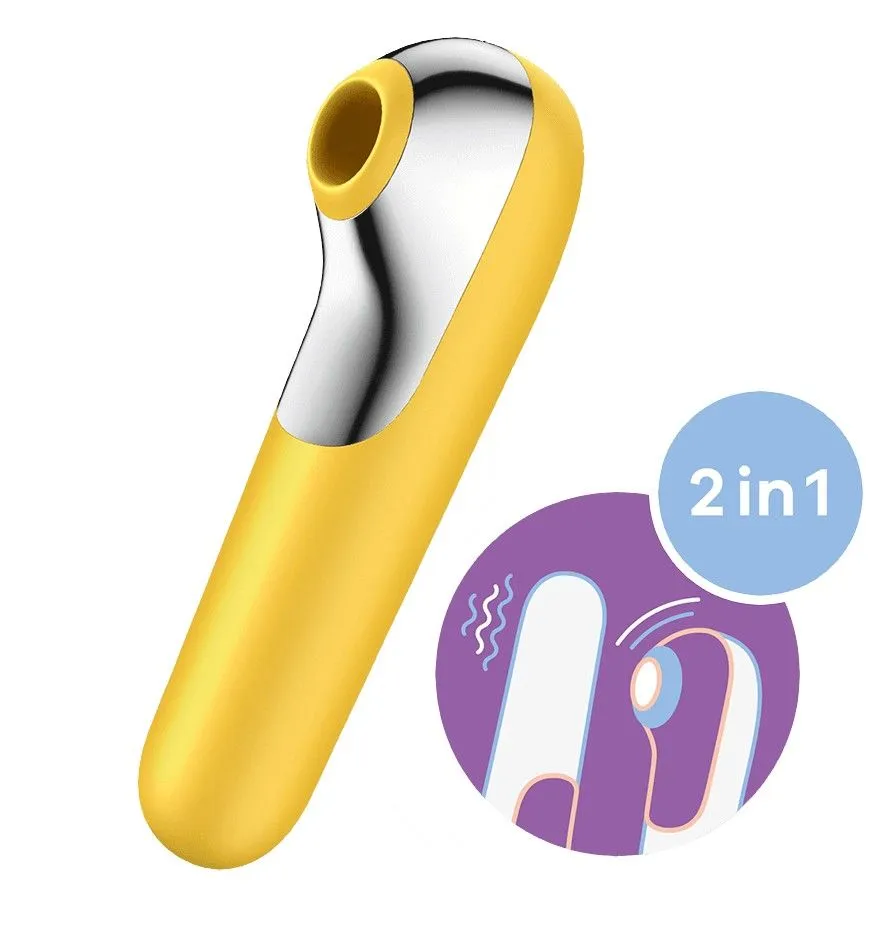 Вакуум-волновой бесконтактный стимулятор клитора Satisfyer Dual Love, жёлтый