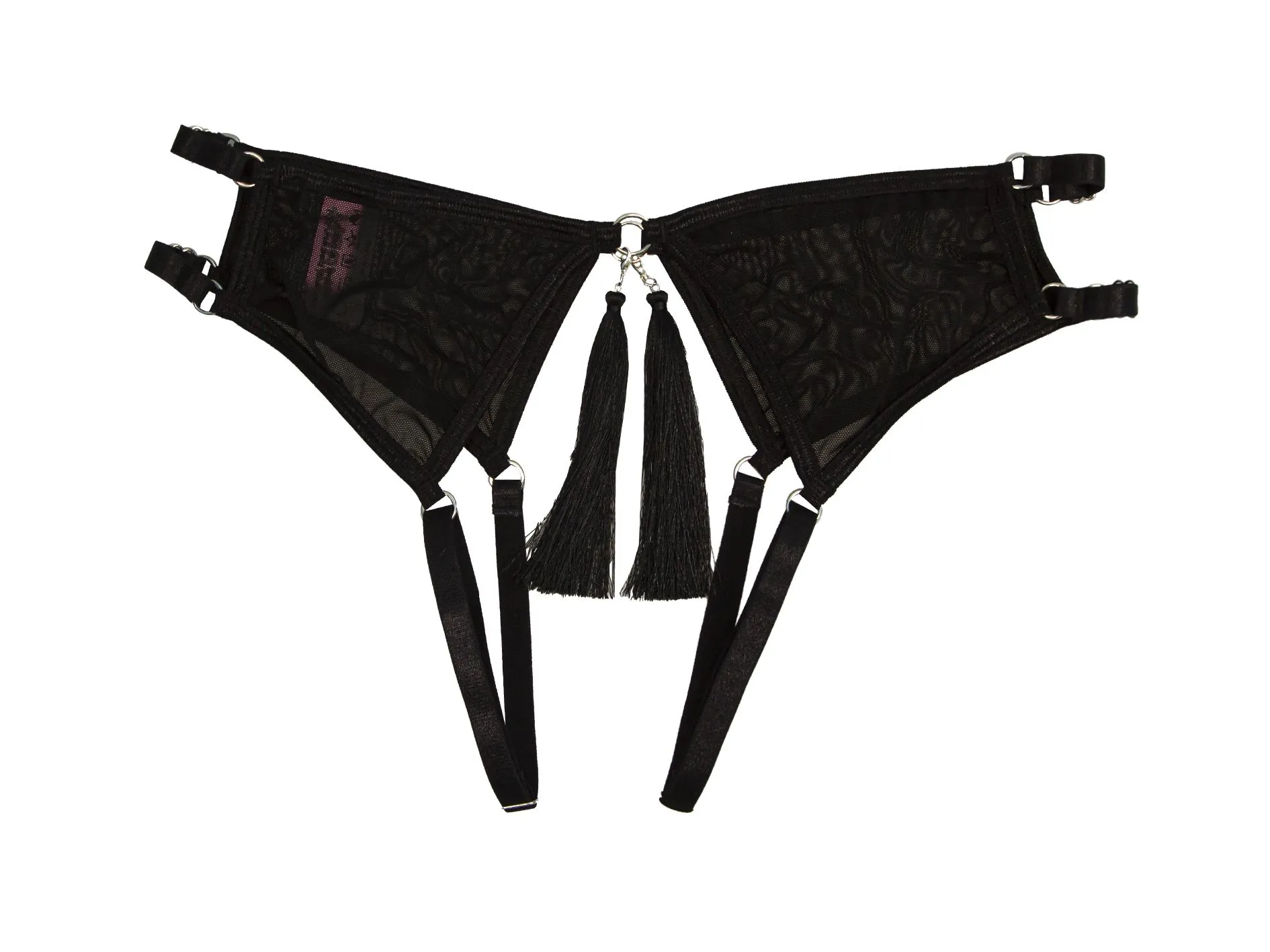 Эротическое трусики pinkrabbit с доступом и соблазнительными кисточками, чёрные в Перми