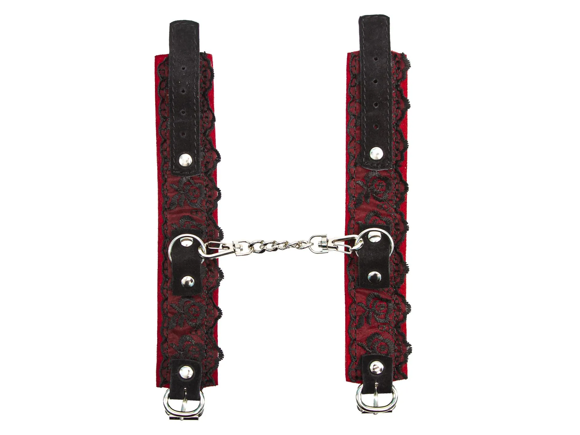 hаручники pinkrabbit замшевые красные с черным кружевом на цепочке в Перми