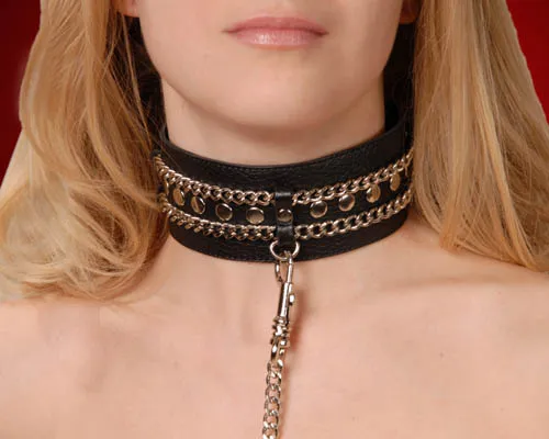 ошейник кожаный черный шириной 50мм,с цепочкой-поводком с карабином длиной 50см 3101-1 в Перми