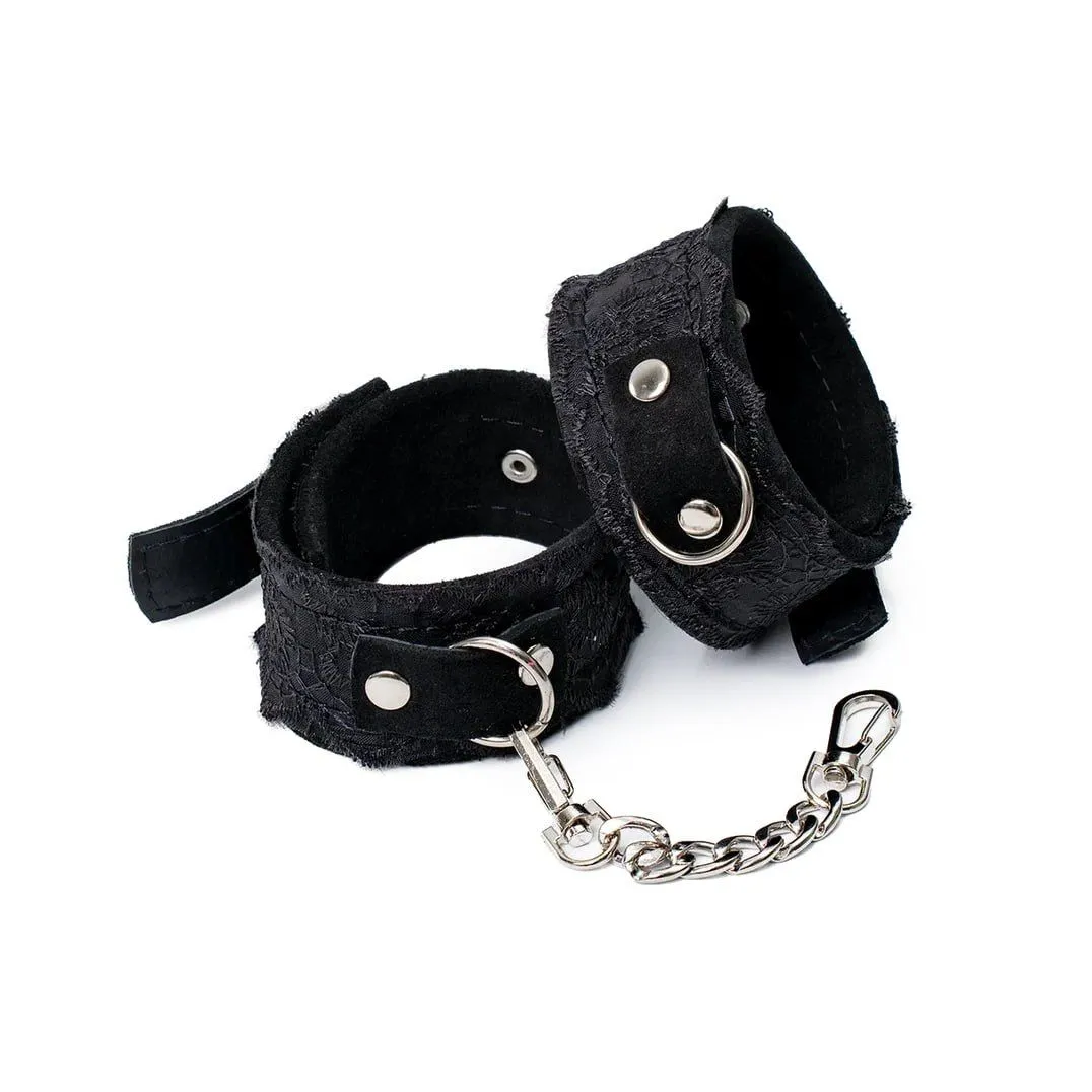 наручники замшевые с кружевом на цепочках, xl, чёрные в Перми