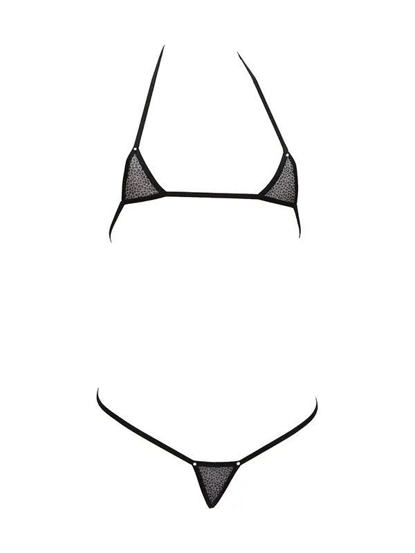 Эротическое мини-бикини foly, серебрянный лео на сетке в Перми