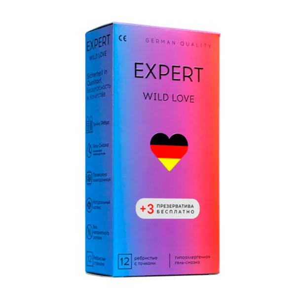 презервативы expert wild love №12 + 3 шт бесплатно, ребристые с точками в Перми