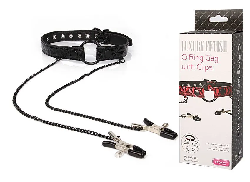 кляп-кольцо с зажимами на соски o ring gag with clips, чёрный в Перми