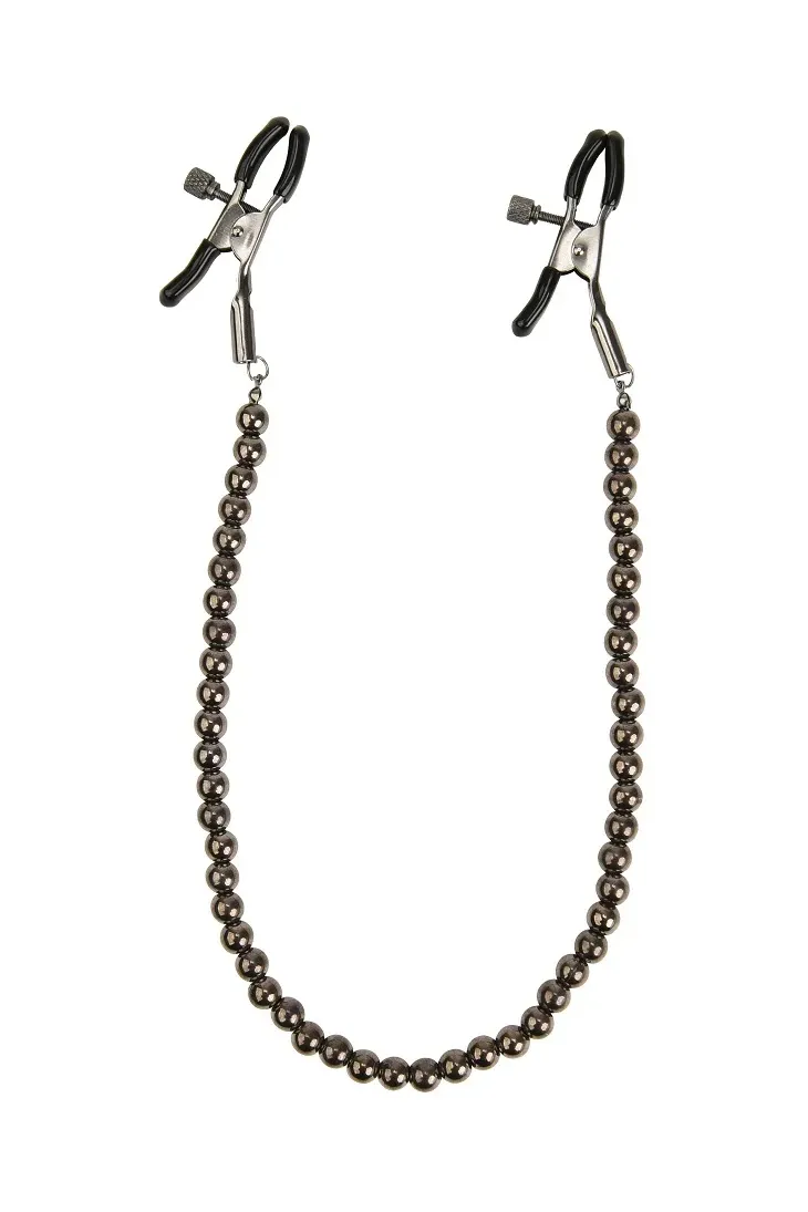 черные зажимы на соски с цепочкой из бусин в Перми