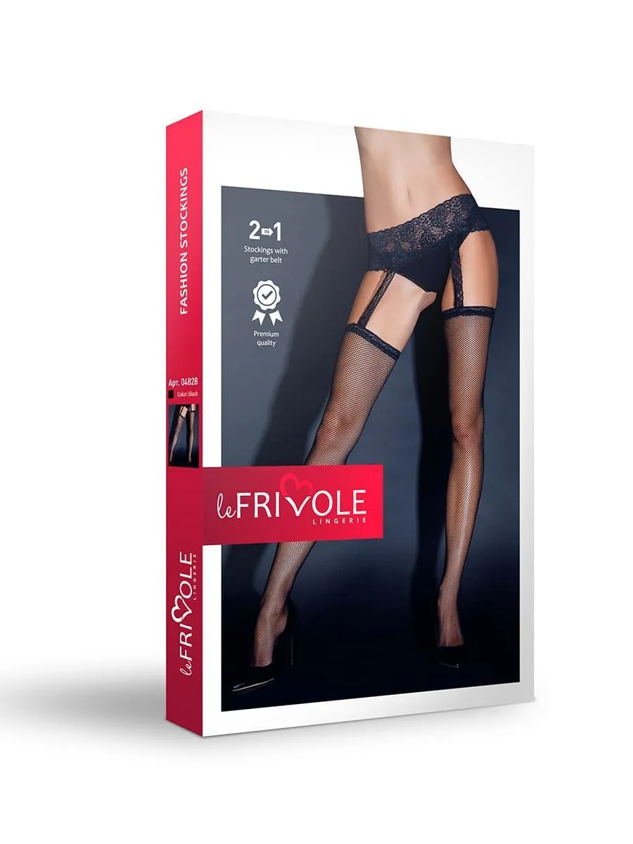 Эротическое чулки с черным кружевным поясом в сетку le frivole sense в Перми