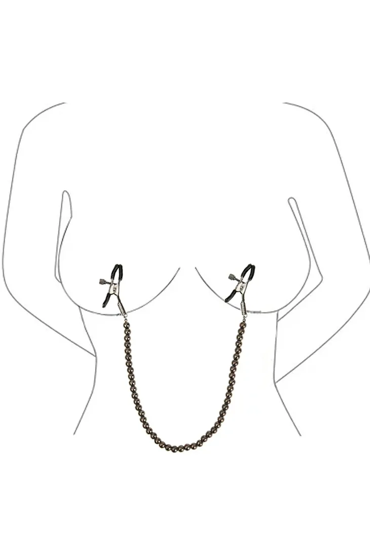 черные зажимы на соски с цепочкой из бусин в Перми