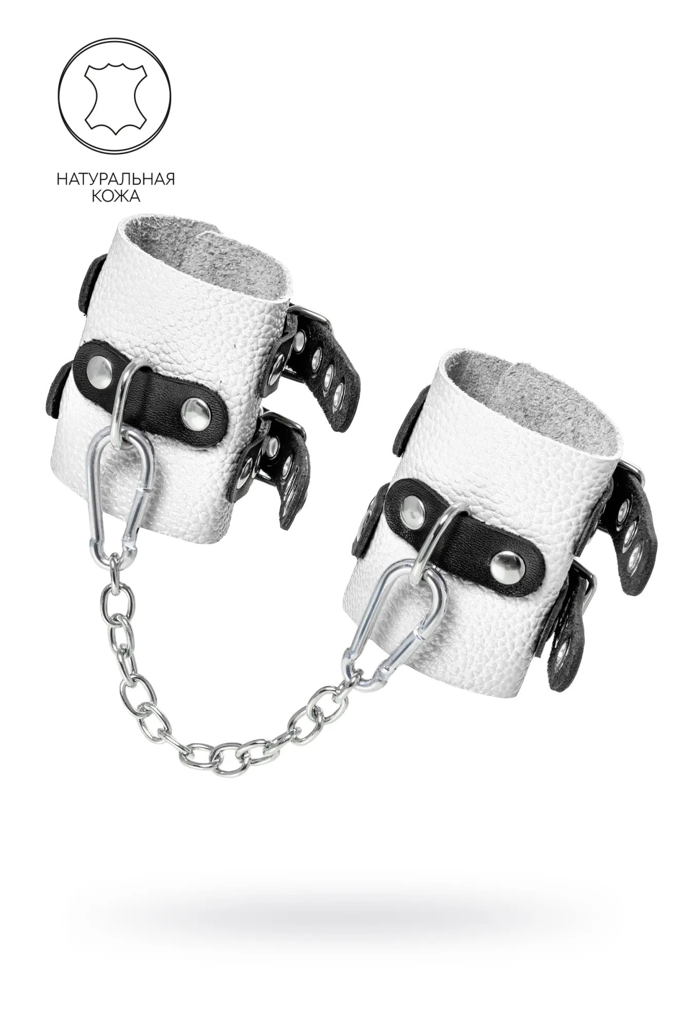 наручники pecado bdsm,с двумя ремешками с люверсами, мягкие, натуральная кожа, бело-чёрные в Перми