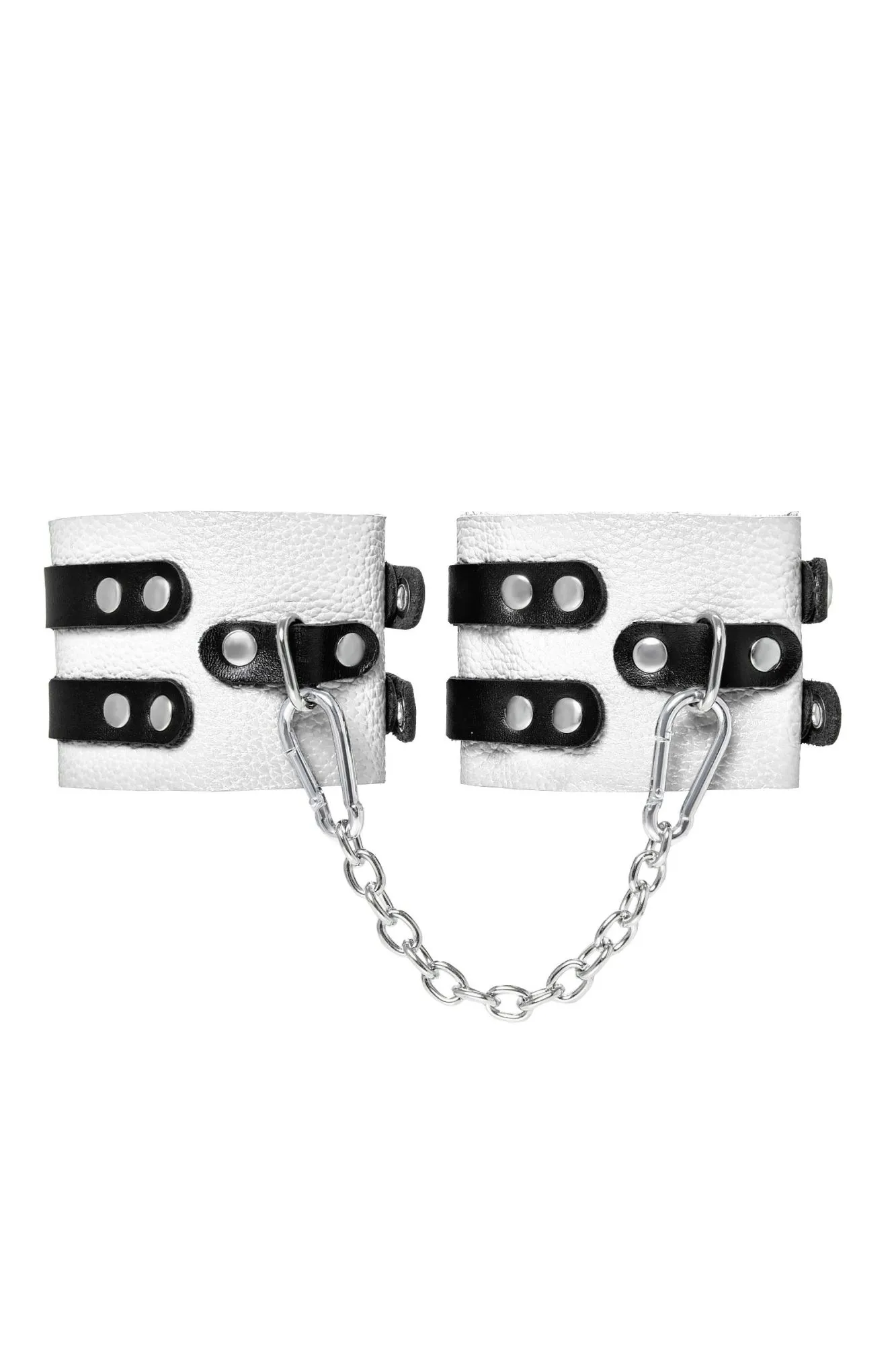 оковы pecado bdsm, мягкие, с двумя ремешками, с люверсами, натуральная кожа, бело-чёрные в Перми