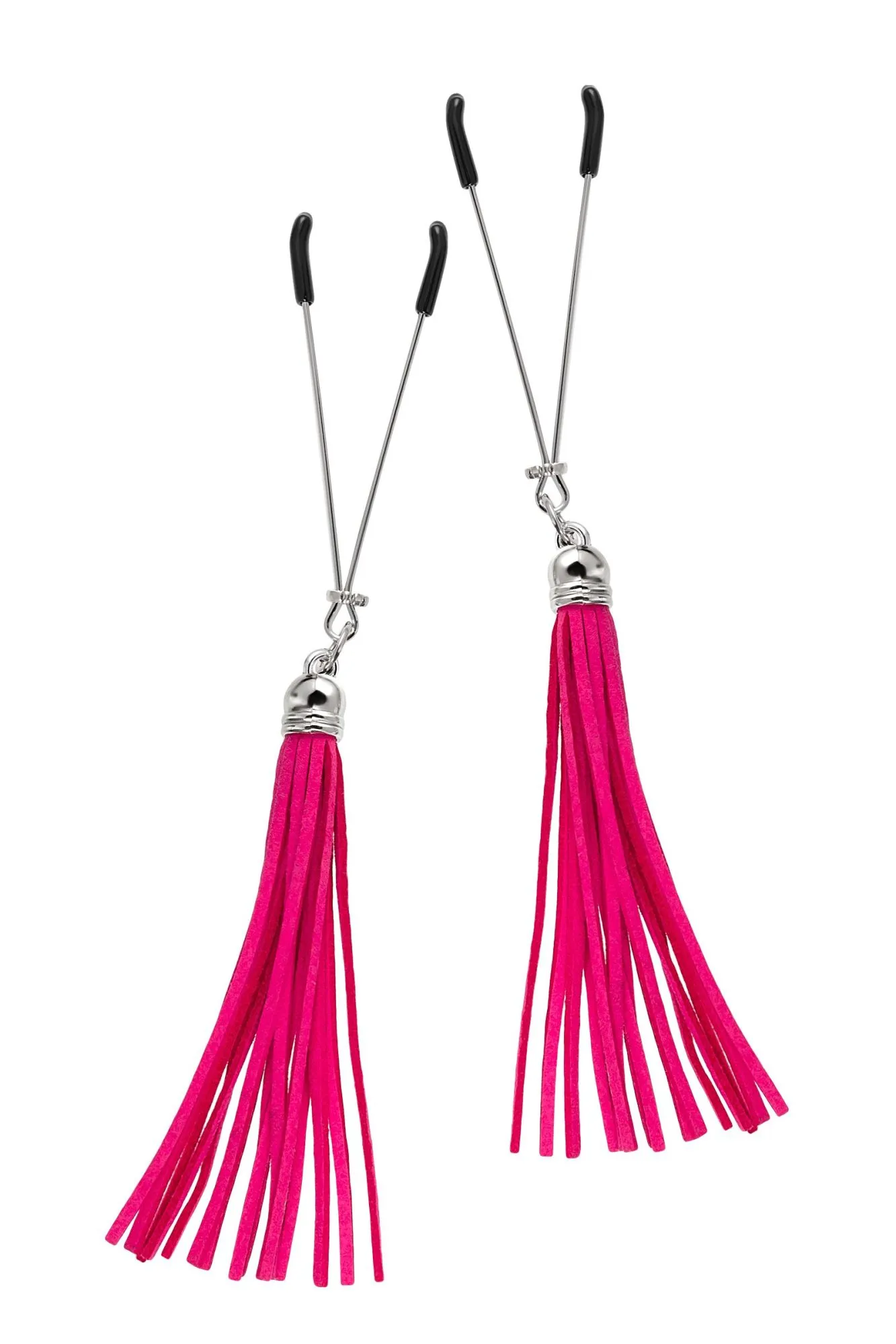 зажимы на соски pecado bdsm, «вилки», с кисточками из замши, металл, фуксия в Перми