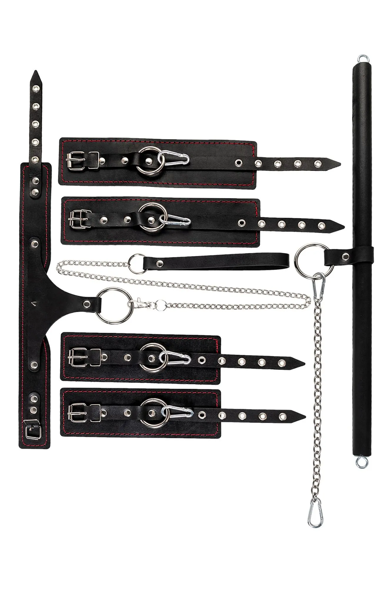 бондажный набор pecado bdsm, 3 точки фиксации, большая распорка, оковы, наручники, ошейник с кольцом в Перми