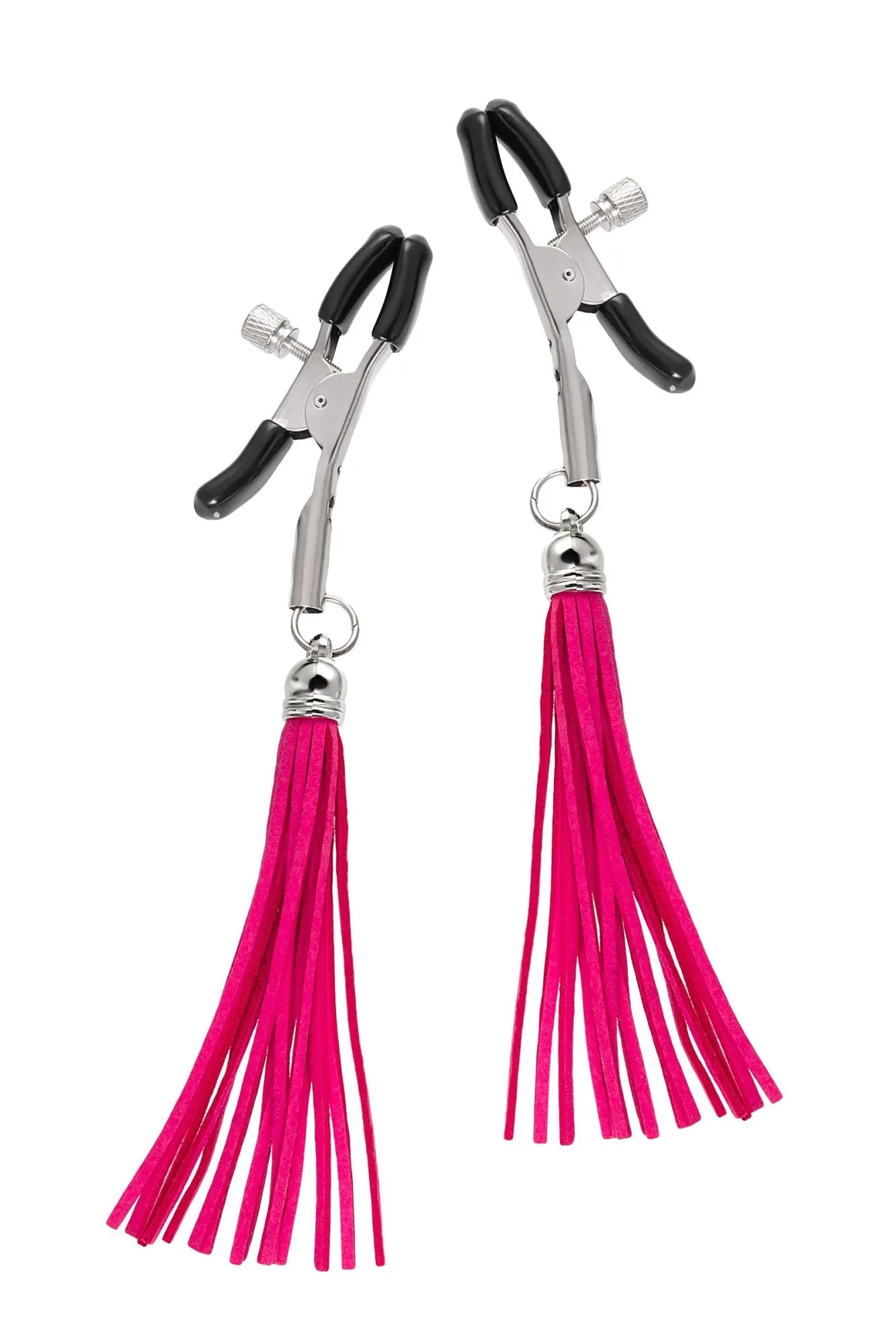 зажимы на соски pecado bdsm, «прищепки», с кисточками из замши, металл, фуксия в Перми