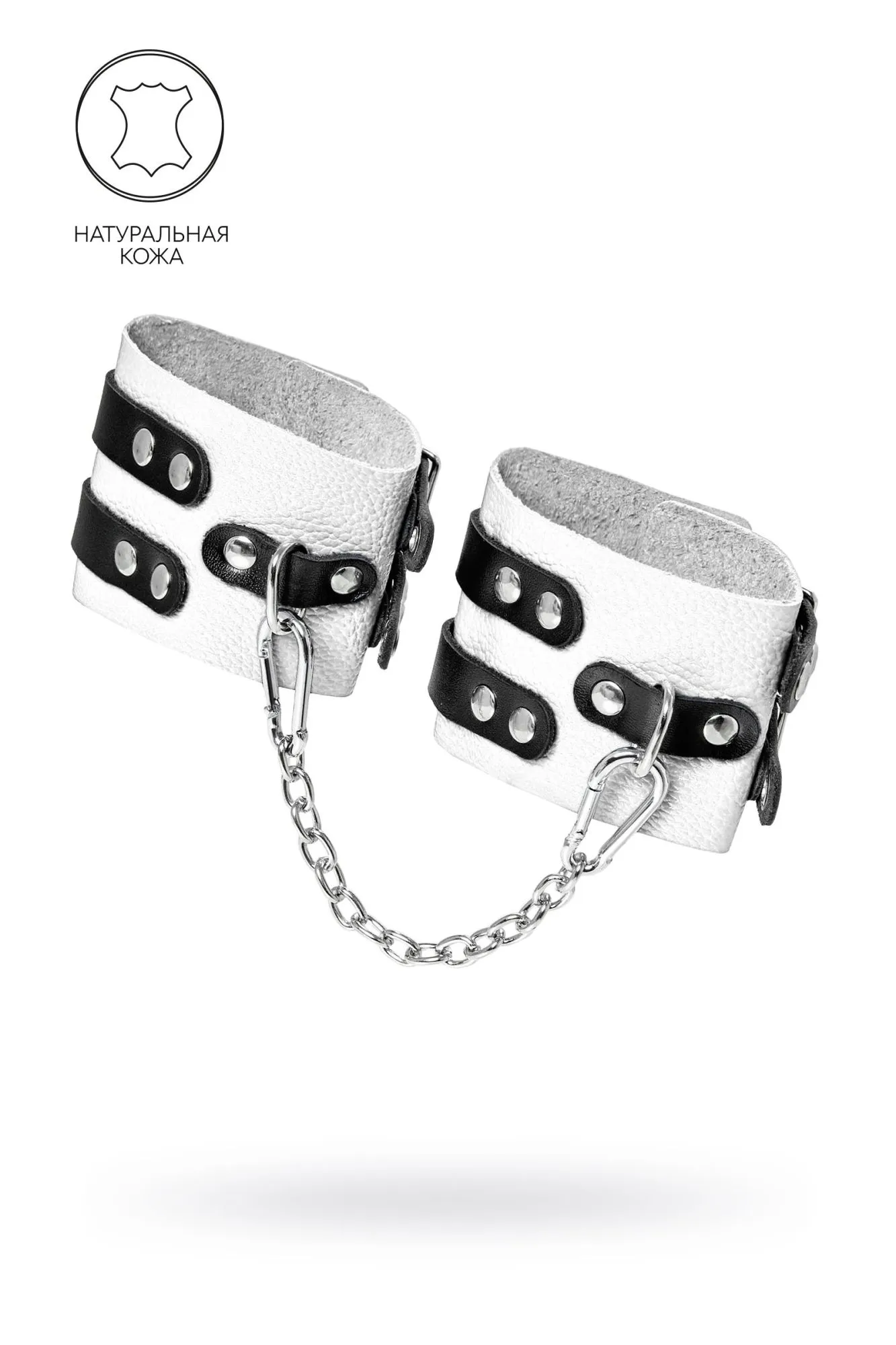 оковы pecado bdsm, мягкие, с двумя ремешками, с люверсами, натуральная кожа, бело-чёрные в Перми