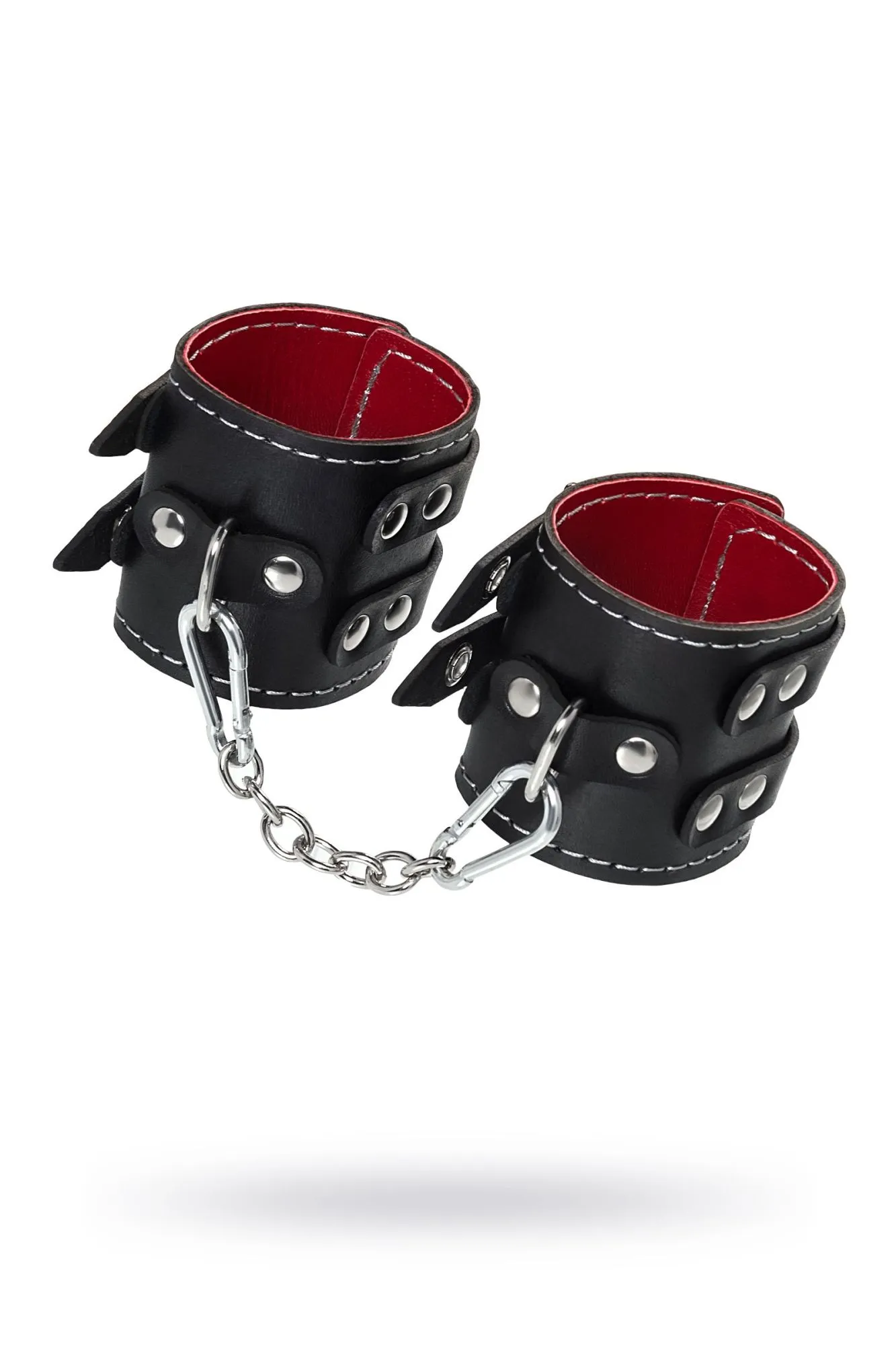 наручники pecado bdsm, с двумя ремнями и красной подкладкой, натуральная кожа, черные в Перми