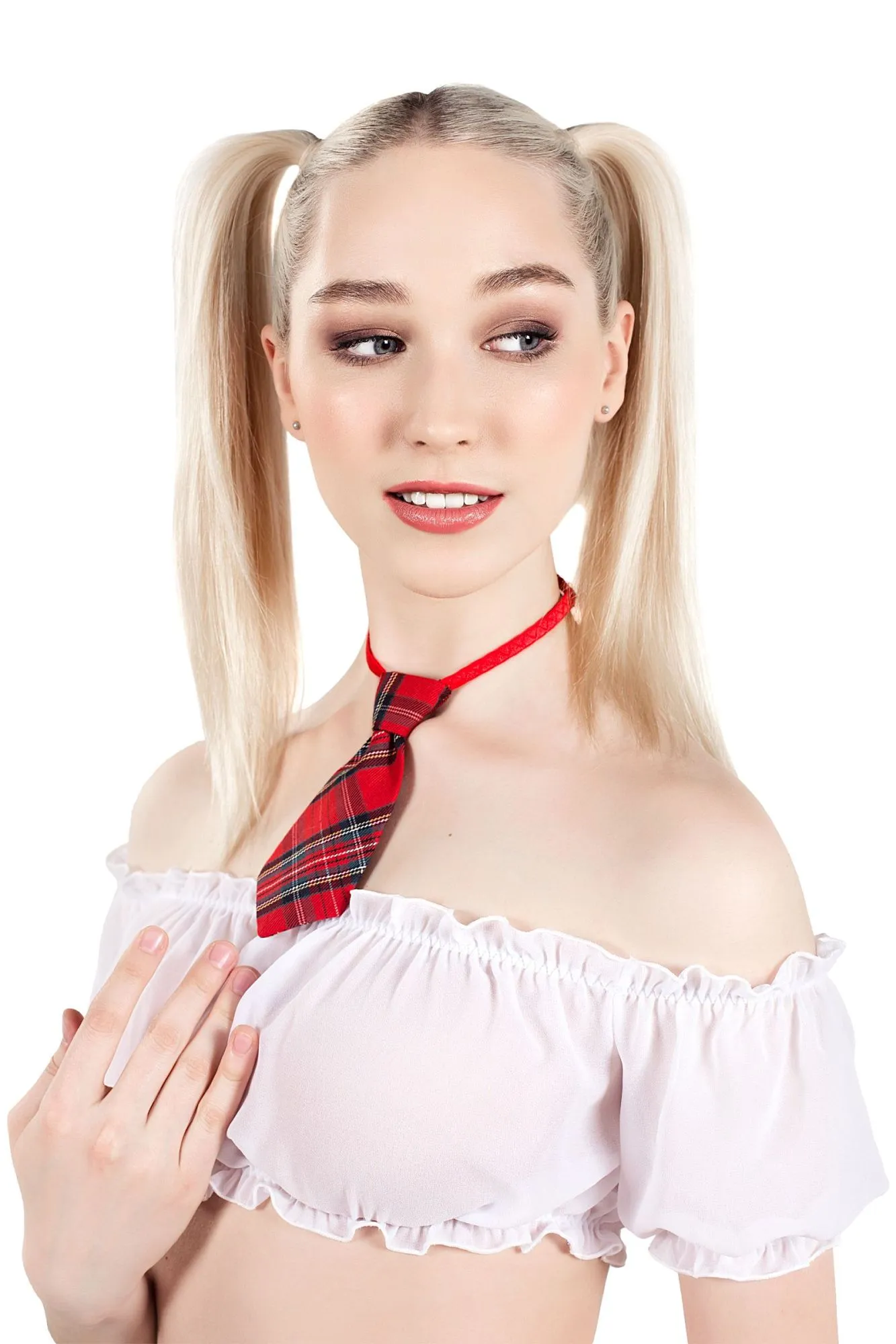 Эротическое верхняя часть костюма «американская школьница», pecado bdsm, топ, галстук, бело-красный, 40 в Перми