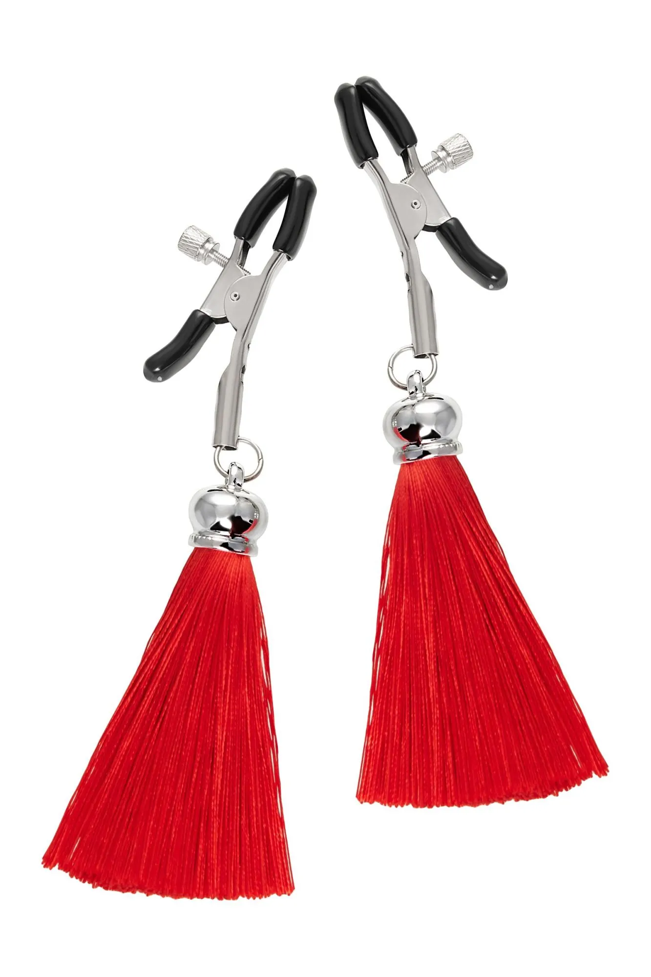 зажимы на соски pecado bdsm, «прищепки», с кисточками из шелка, металл, красные в Перми