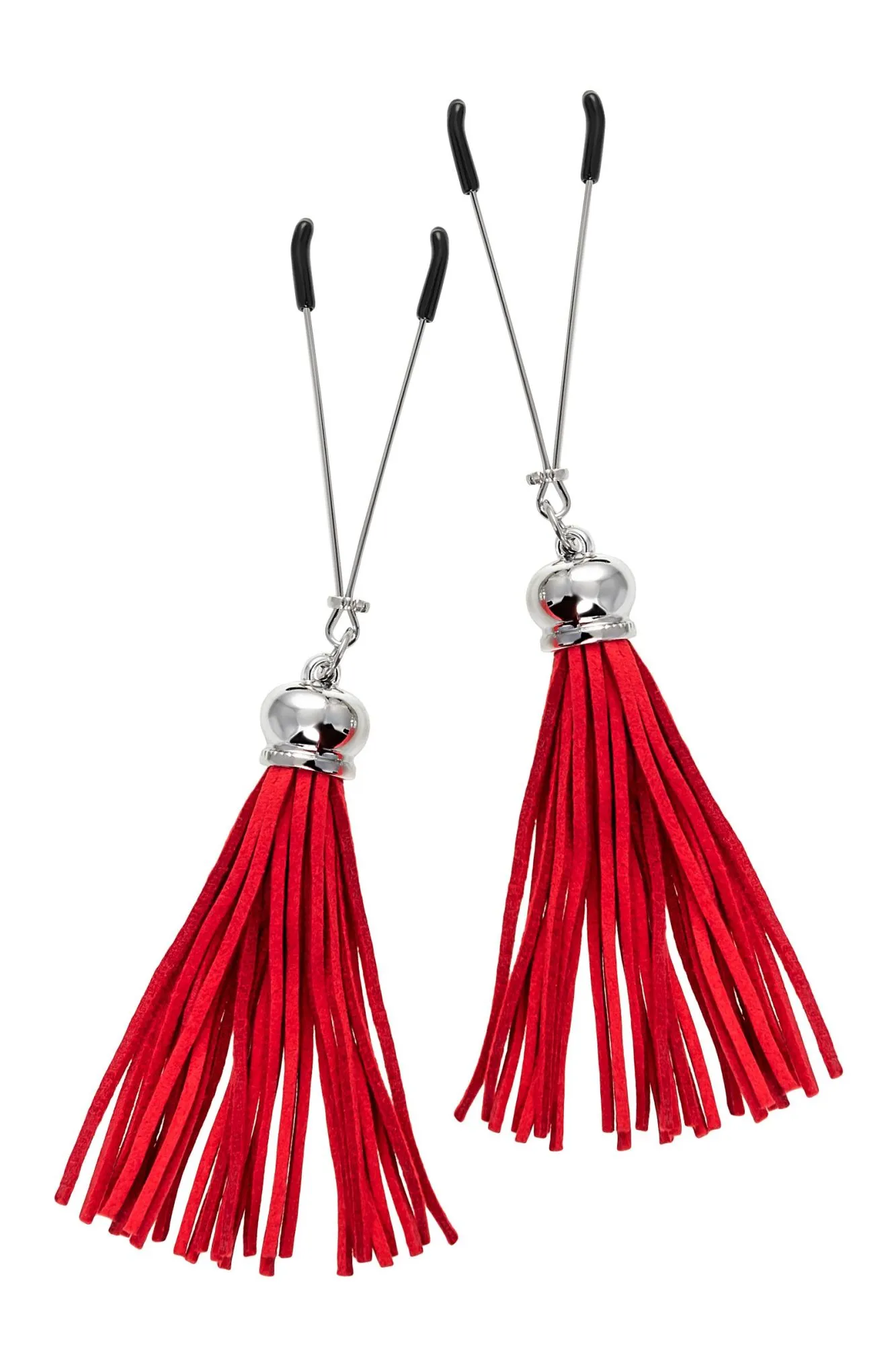 зажимы на соски pecado bdsm, «вилки», с кисточками из замши, металл, красные в Перми