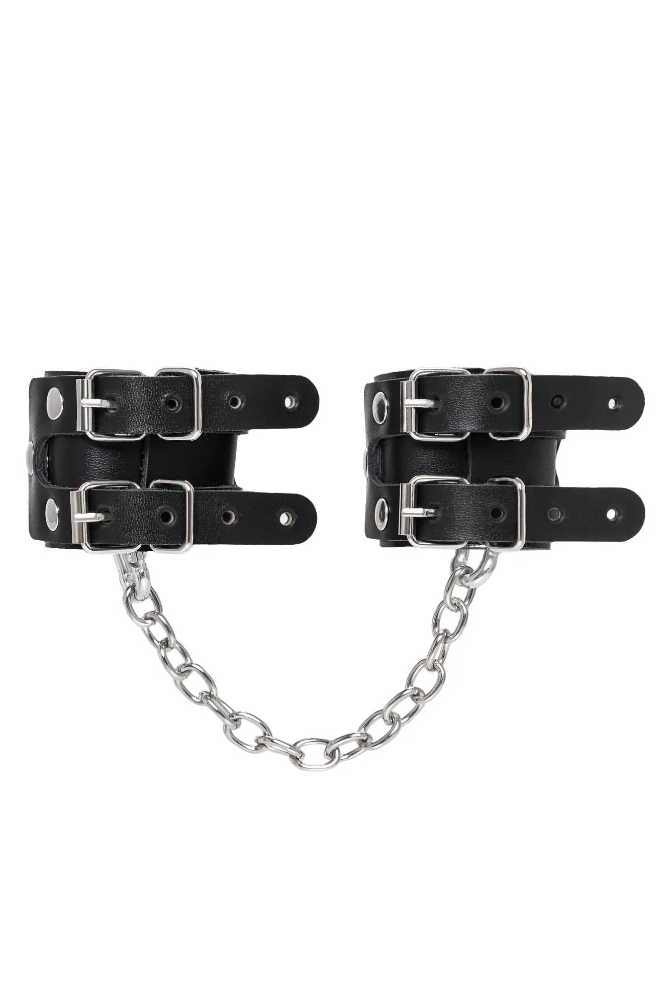 наручники-браслеты pecado bdsm, с двумя ремешками, натуральная кожа, чёрные в Перми