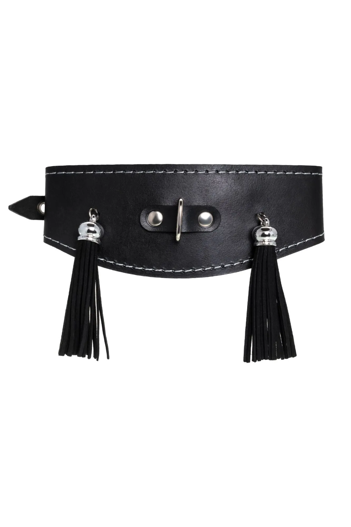 ошейник pecado bdsm, высокий с кисточками, натуральная кожа, чёрный в Перми