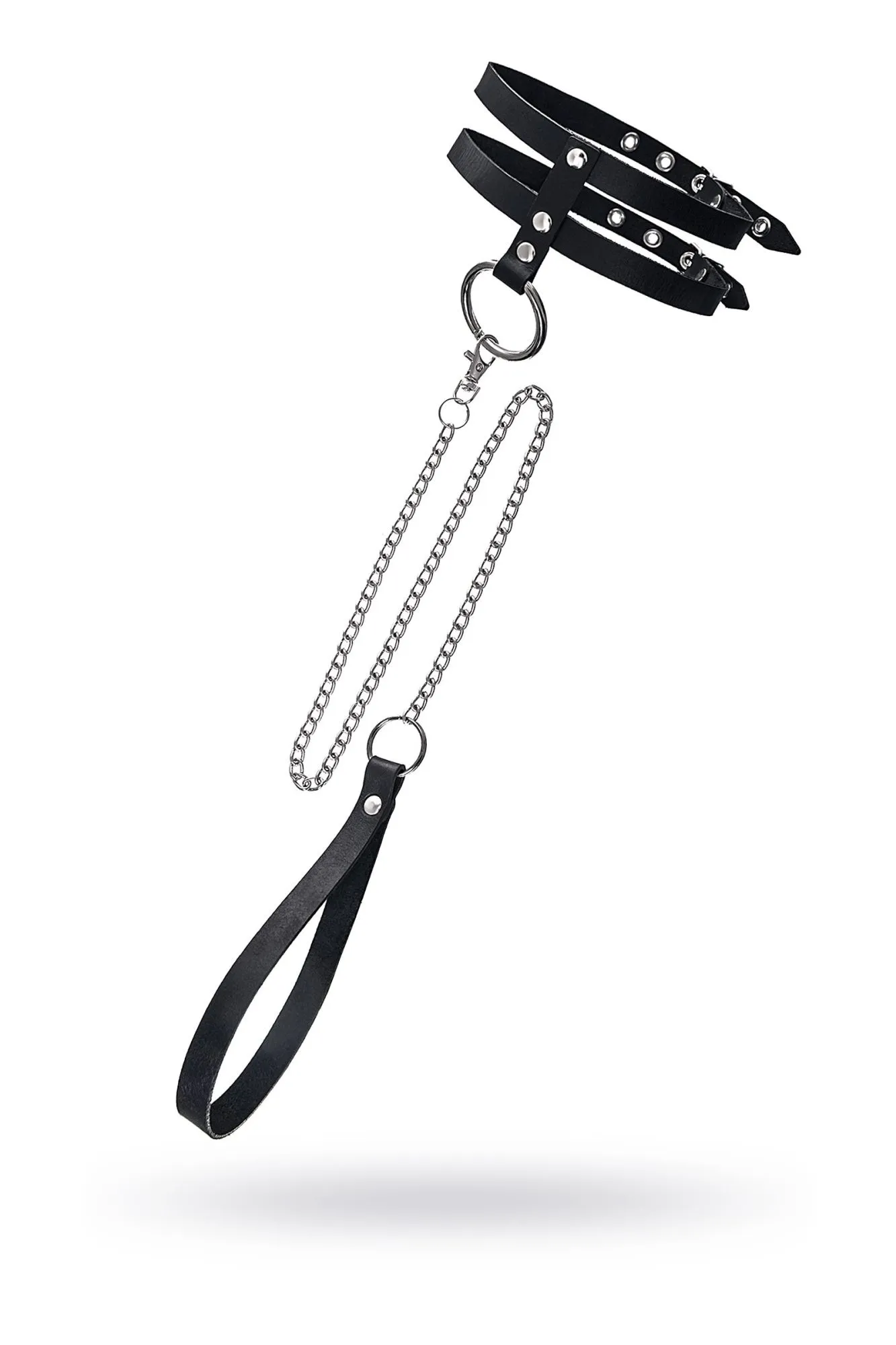 ошейник pecado bdsm, из двух ремешков, натуральная кожа, черный в Перми