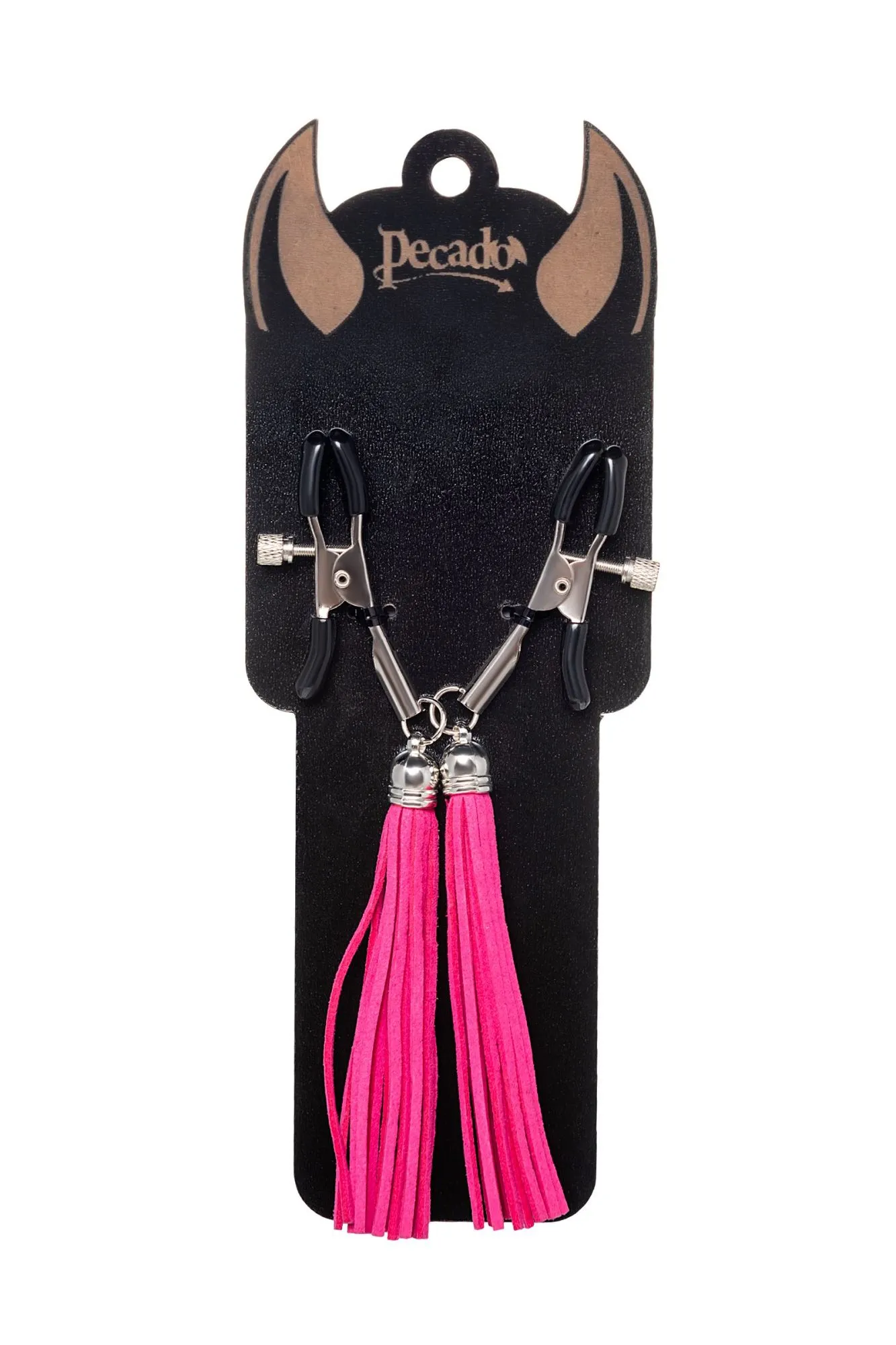 зажимы на соски pecado bdsm, «прищепки», с кисточками из замши, металл, фуксия в Перми