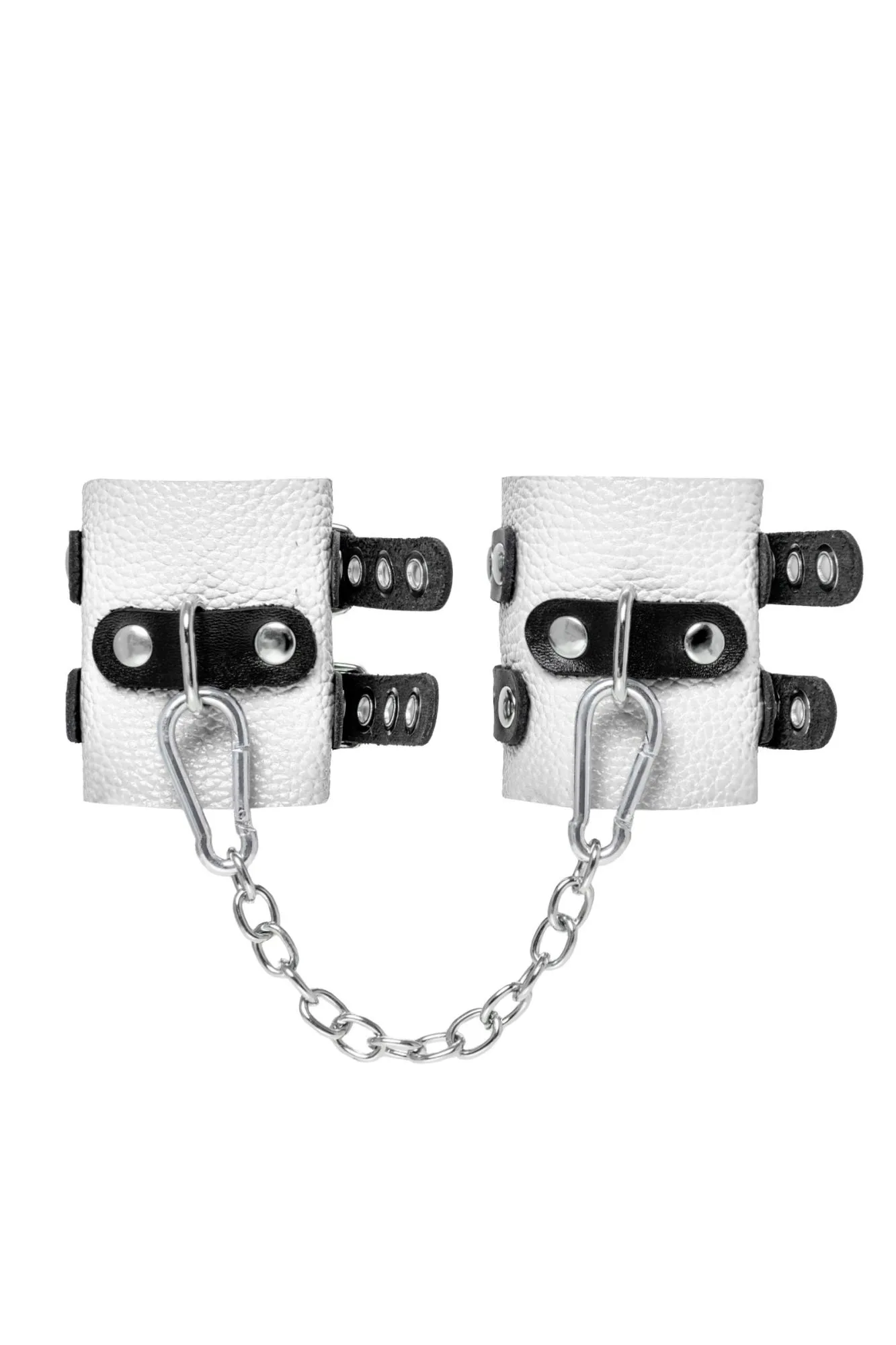 наручники pecado bdsm,с двумя ремешками с люверсами, мягкие, натуральная кожа, бело-чёрные в Перми