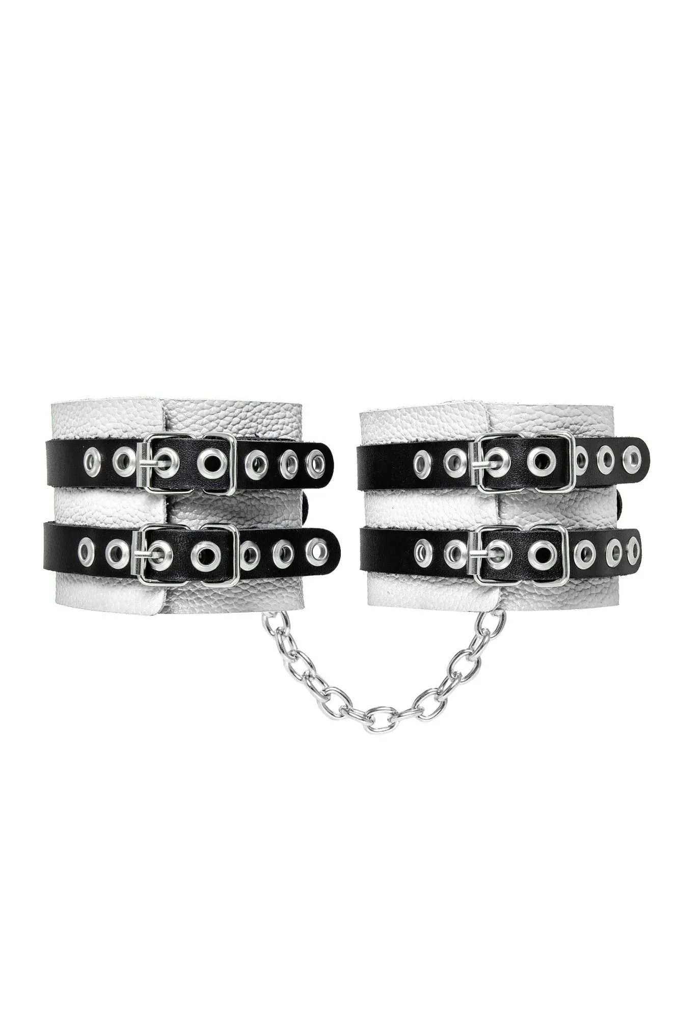 оковы pecado bdsm, мягкие, с двумя ремешками, с люверсами, натуральная кожа, бело-чёрные в Перми