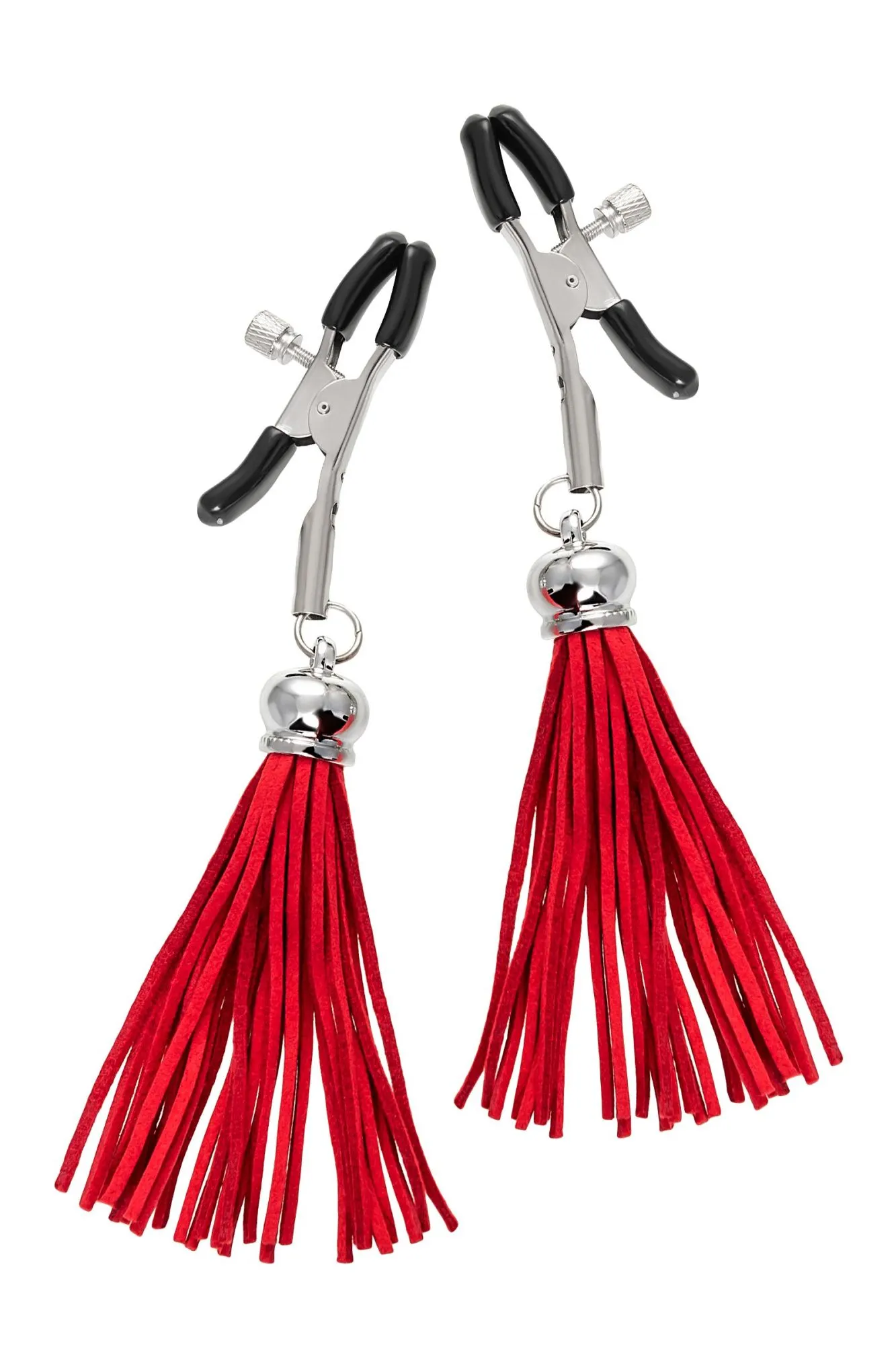 зажимы на соски pecado bdsm, «прищепки», с кисточками из замши, металл, красные в Перми