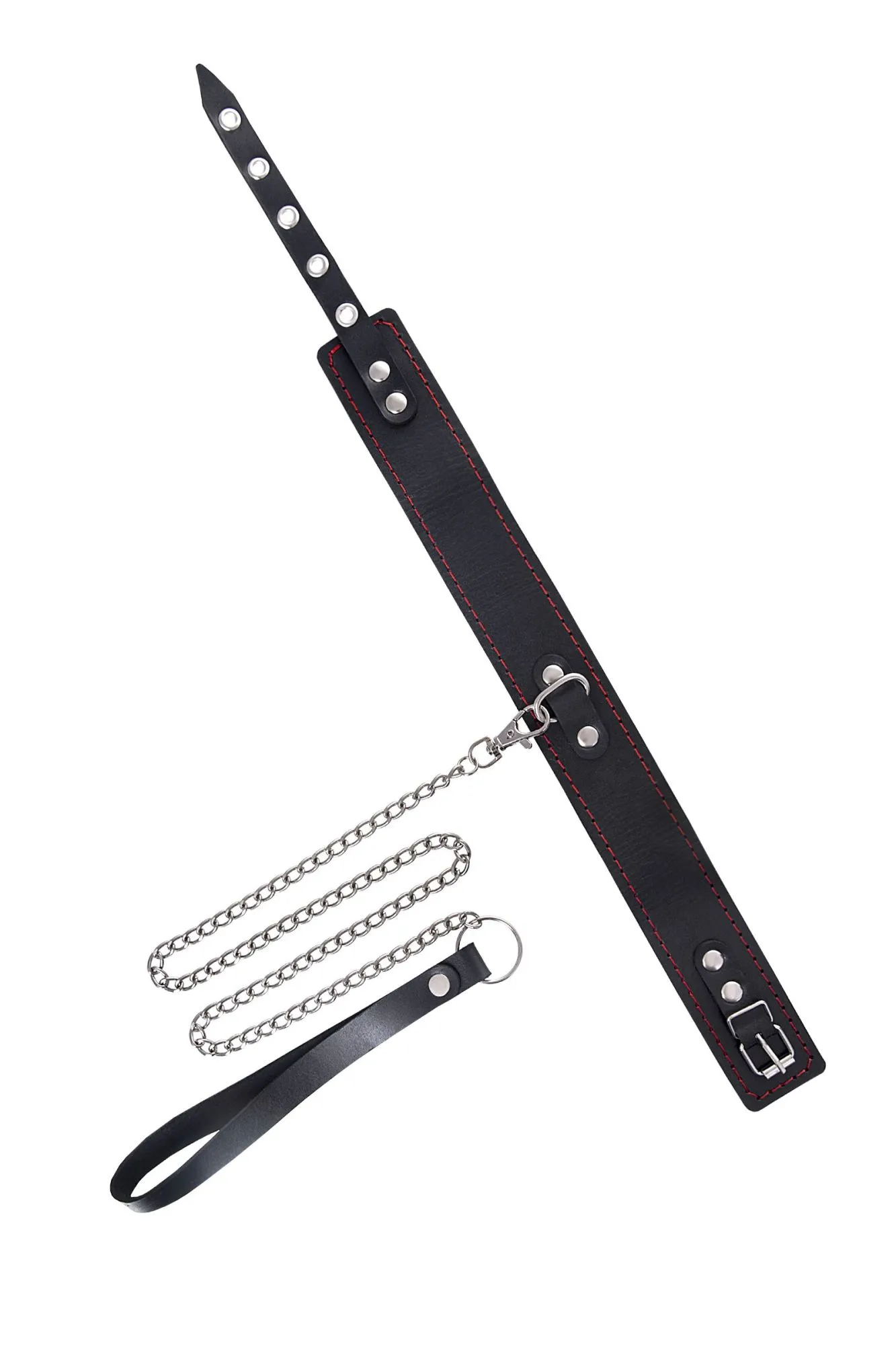 ошейник pecado bdsm, двухслойный с красной строчкой, натуральная кожа, черный в Перми