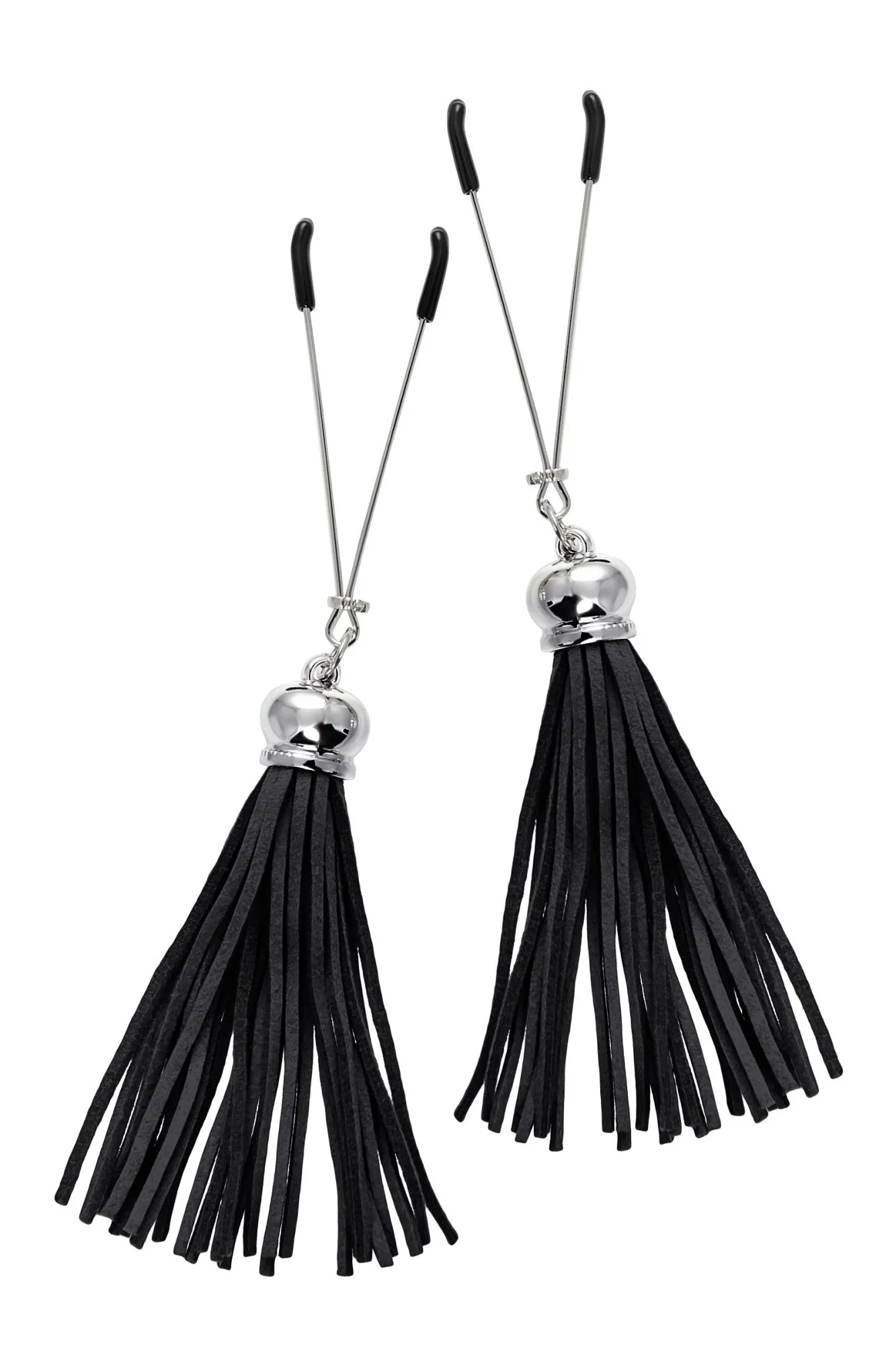 зажимы на соски pecado bdsm, «вилки», с кисточками из замши, металл, черные в Перми