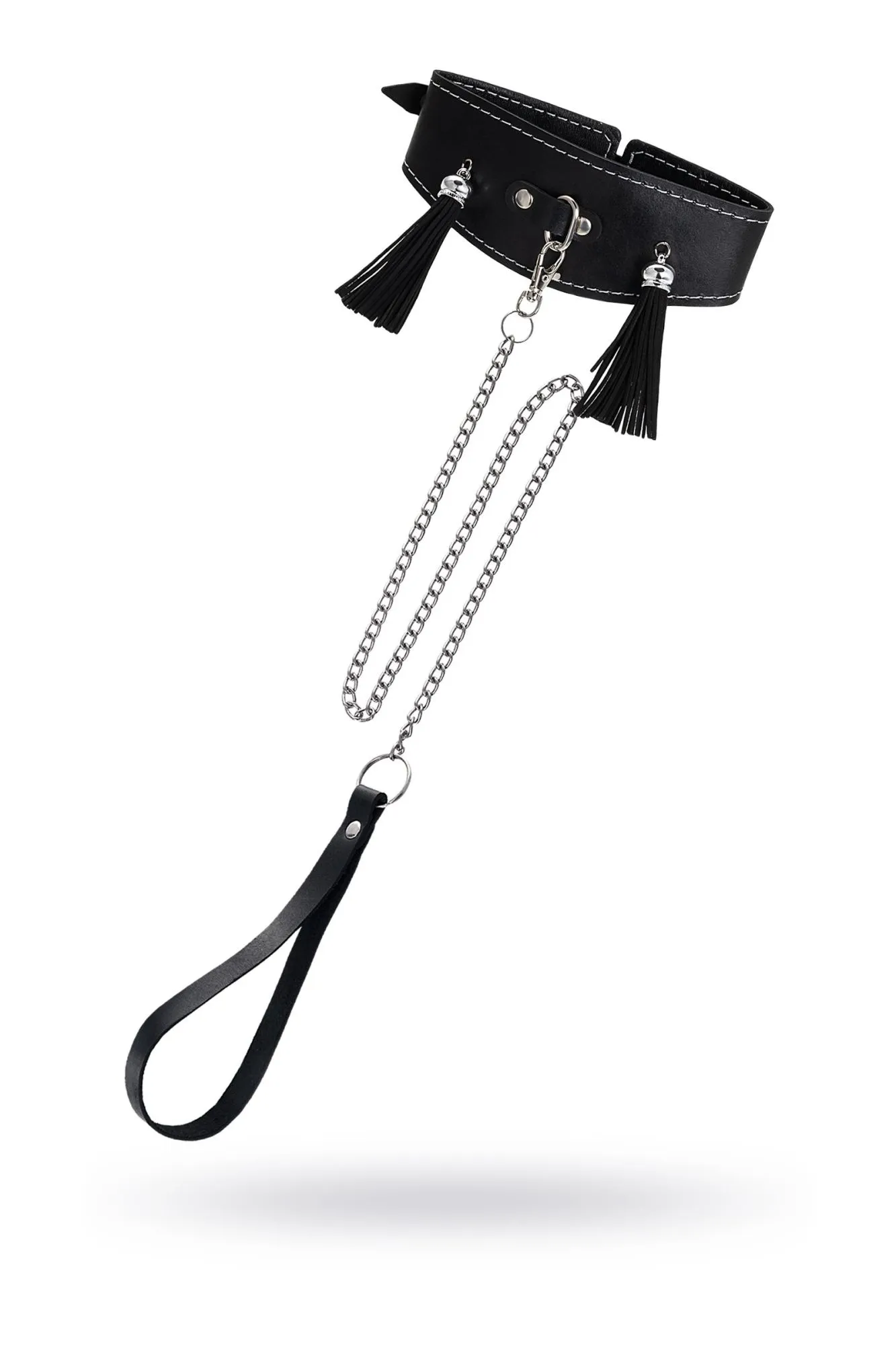 ошейник pecado bdsm, высокий с кисточками, натуральная кожа, чёрный в Перми