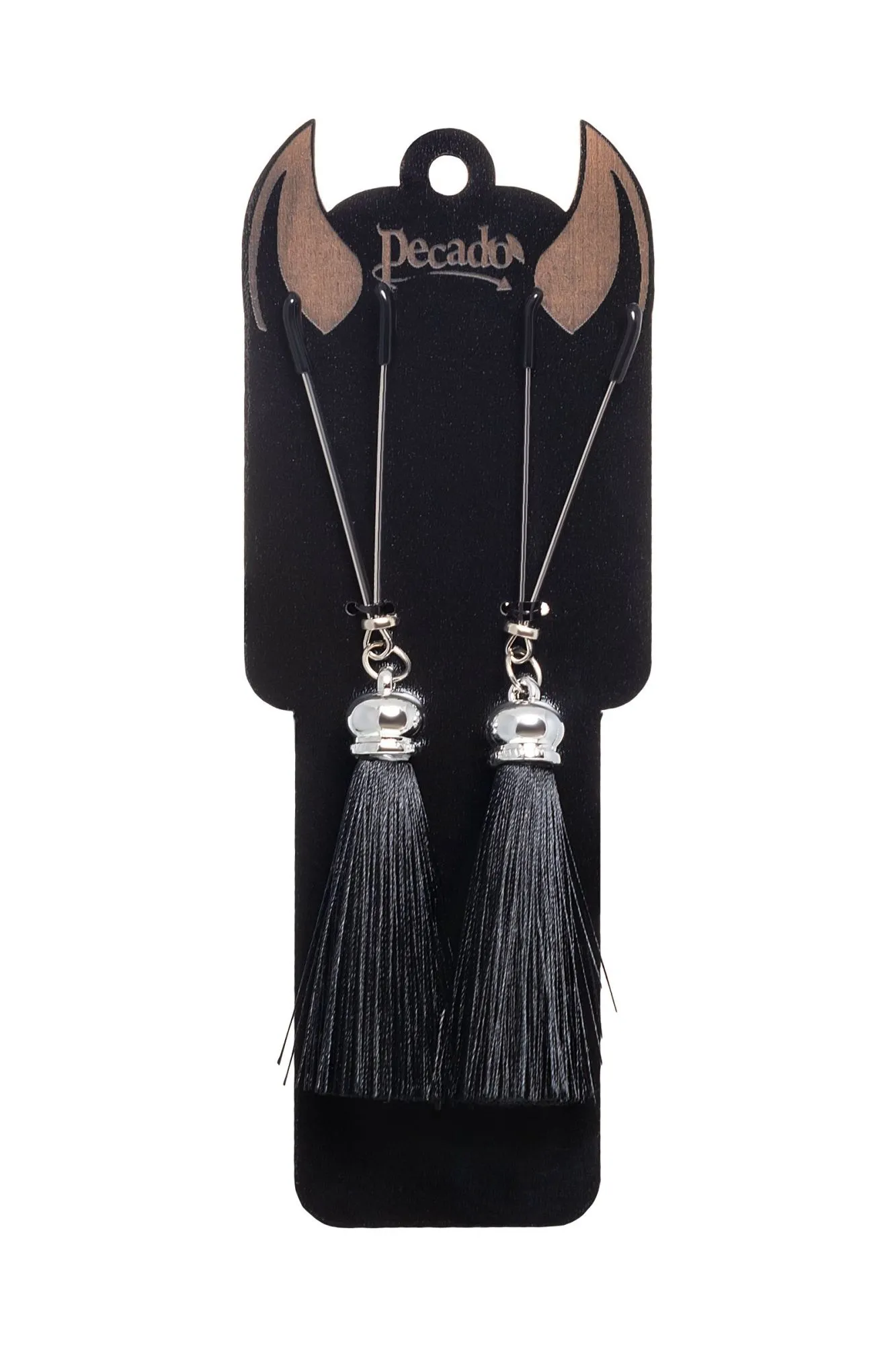 зажимы на соски pecado bdsm, «вилки», с кисточками из шелка, металл, черные в Перми