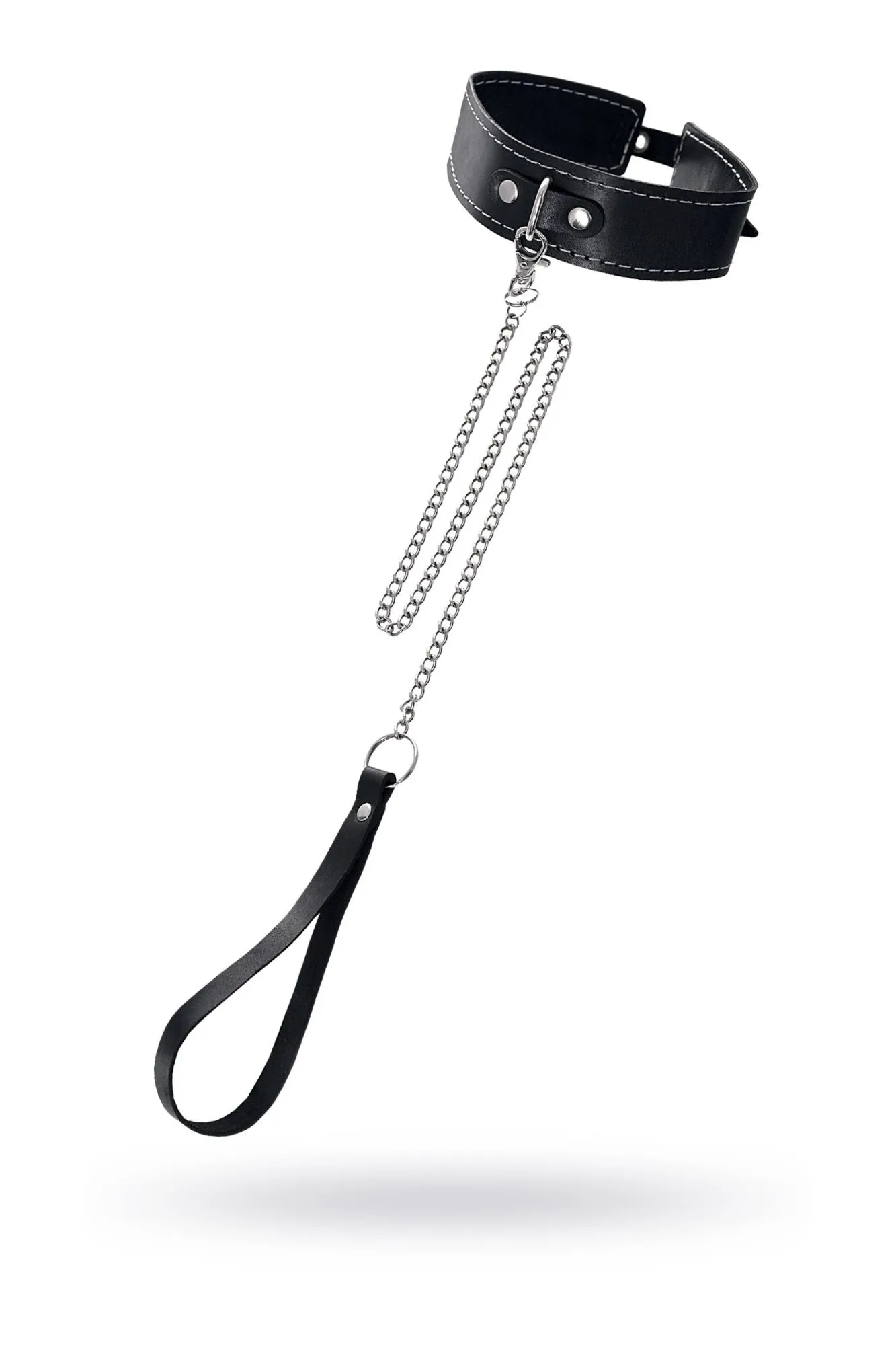 ошейник pecado bdsm, двухслойный с белой строчкой, натуральная кожа, черный в Перми